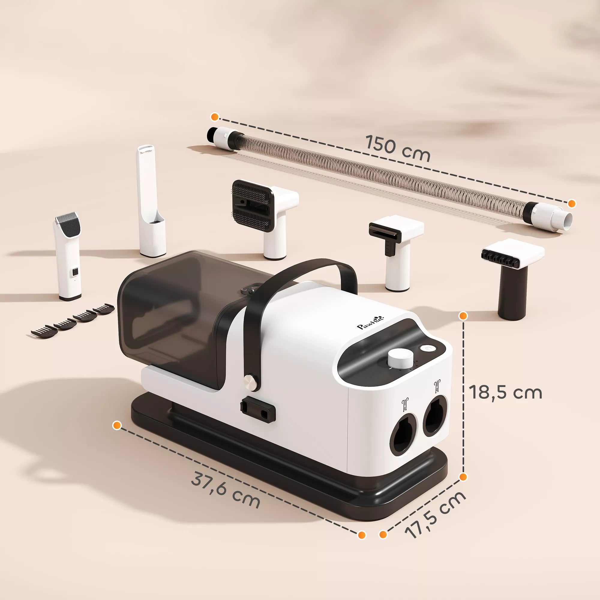 Šunų kirpimo mašina su dulkių siurbliu, tyli kirpimo mašina su 5 priežiūros įrankiais šunims, katėms, naminiams gyvūnams, balta