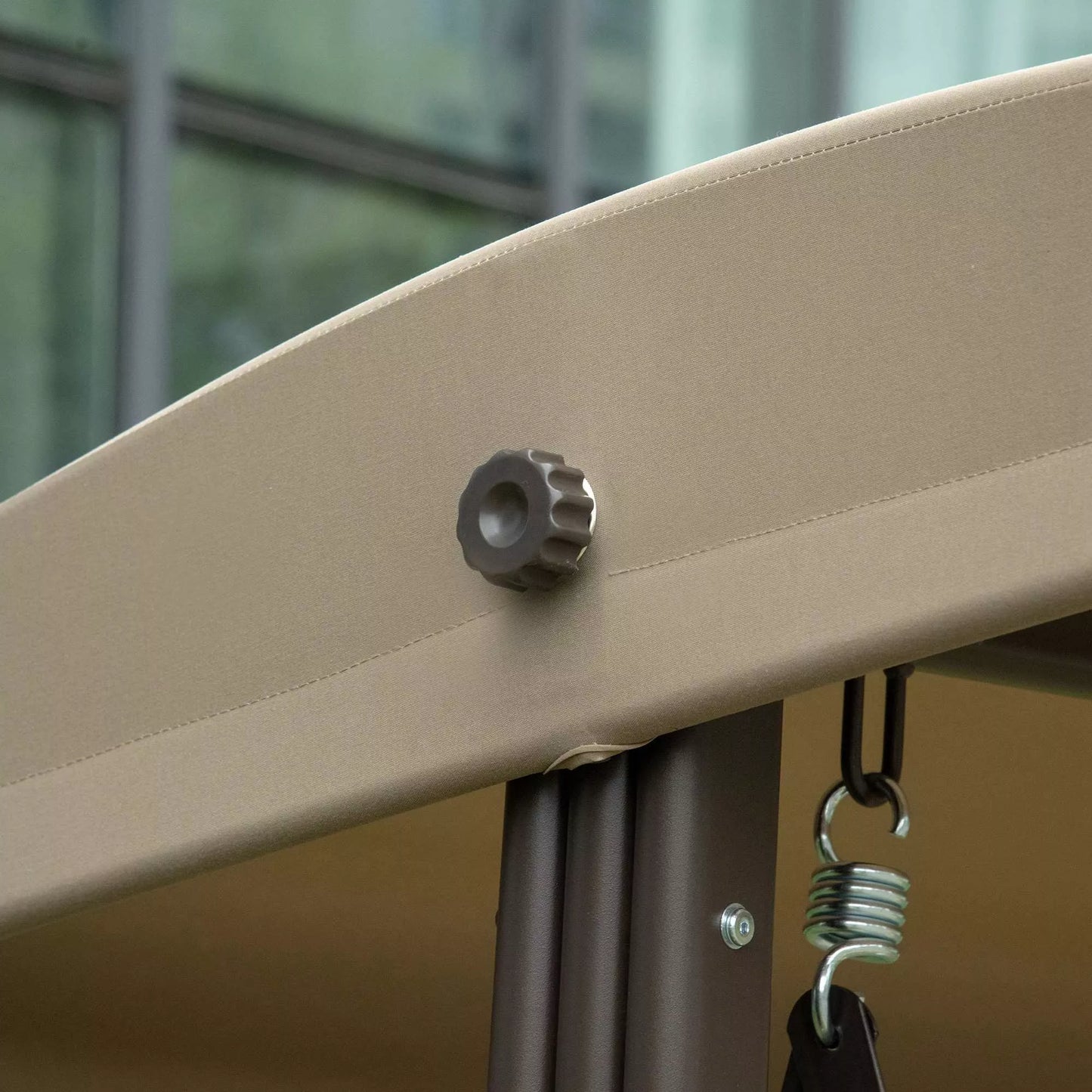 3 vietų Hollywood šūvis Sodo šūvis su saulės stogu Pagalvės Metalo poliesteris Chaki 116 x 206 x 183 cm