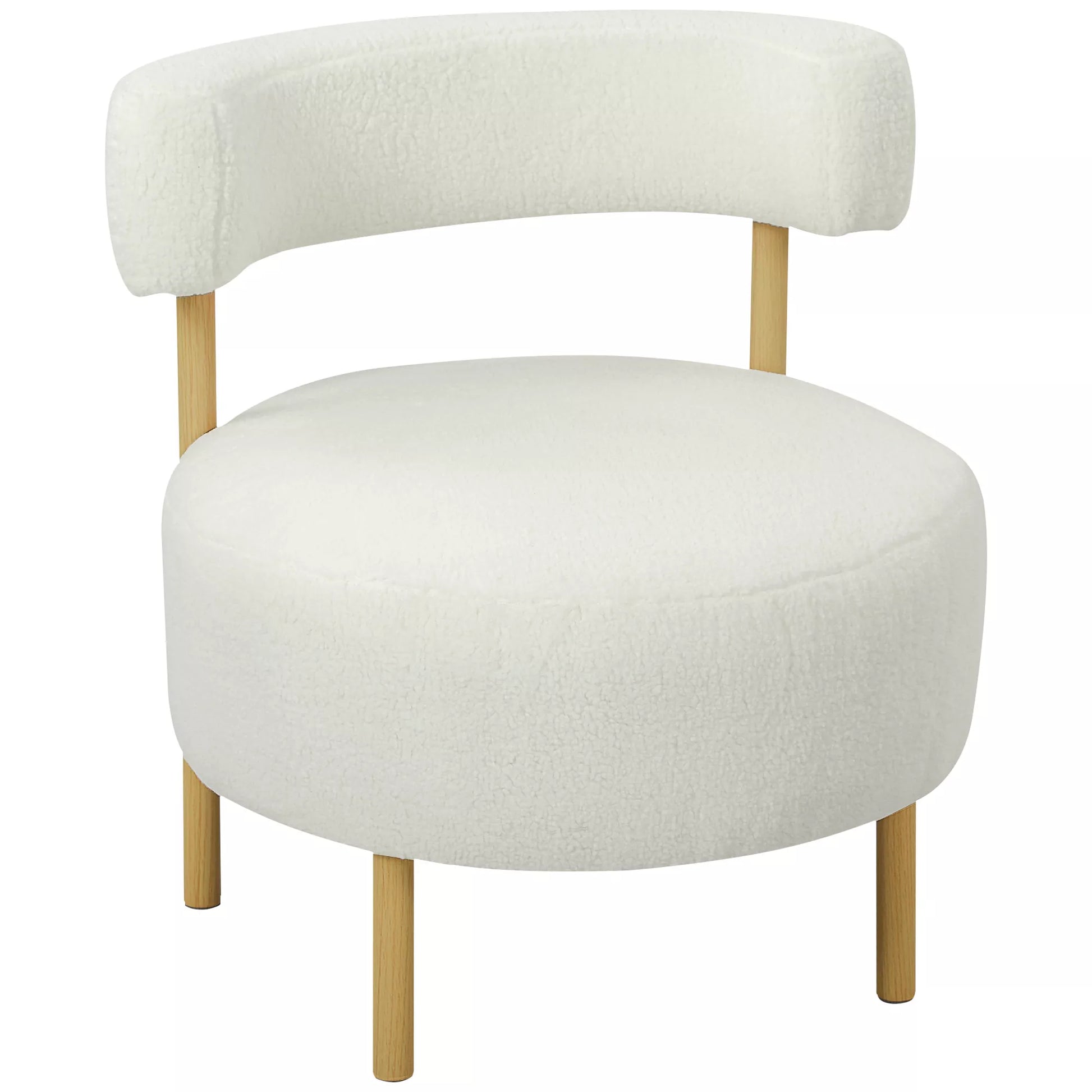 Krėslas poilsiui su Sherpa vilnos audiniu, metalinėmis kojelėmis medžio išvaizda, apmuštas krėslas 67 x 67 x 71 cm kreminės baltos spalvos