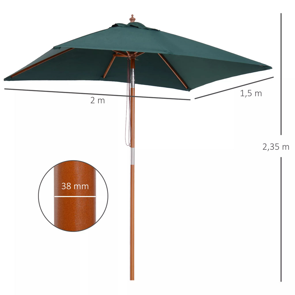 Skėtis nuo saulės 200 x 150 x 235 cm Sulankstomas sodo skėtis, reguliuojamas 3 pakopomis, stačiakampis, atsparus vandeniui ir UV spinduliams, skirtas paplūdimiui, balkonui, terasai, sodui, žaliam plotui.
