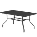 Sodo stalas 152x90 cm, atsparus atmosferos poveikiui, balkono stalas iš plieno, pagalbinis stalas su skėčio skyle, lentų dizainas, juodas