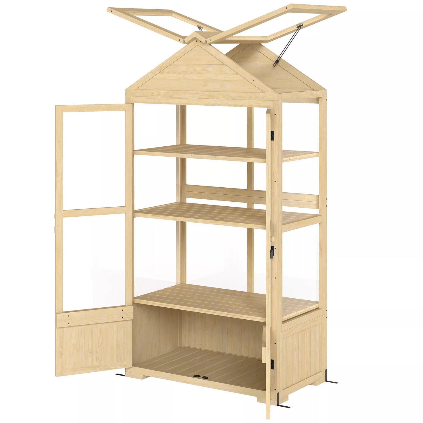 Šiltnamis su lentyna, stoglangiu, rakinamomis durimis, akrilas, medinis rėmas, 100 x 56,5 x 178 cm