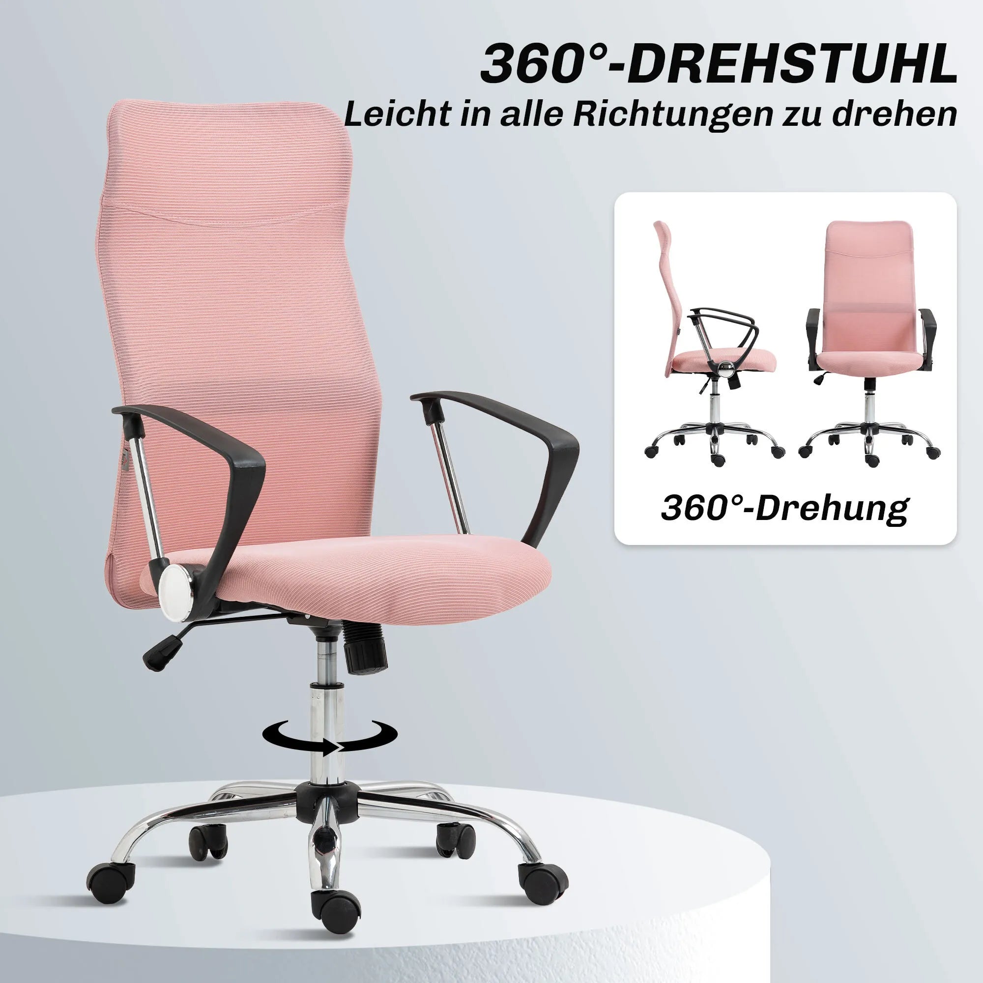 Ergonominė biuro kėdė su tinkleliu reguliuojamo aukščio rožinė