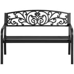 Metalinė sodo suolelė, gėlių dizainas, 2 vietų, 240 kg apkrova, plienas, 127L x 60B x 87H cm, juoda