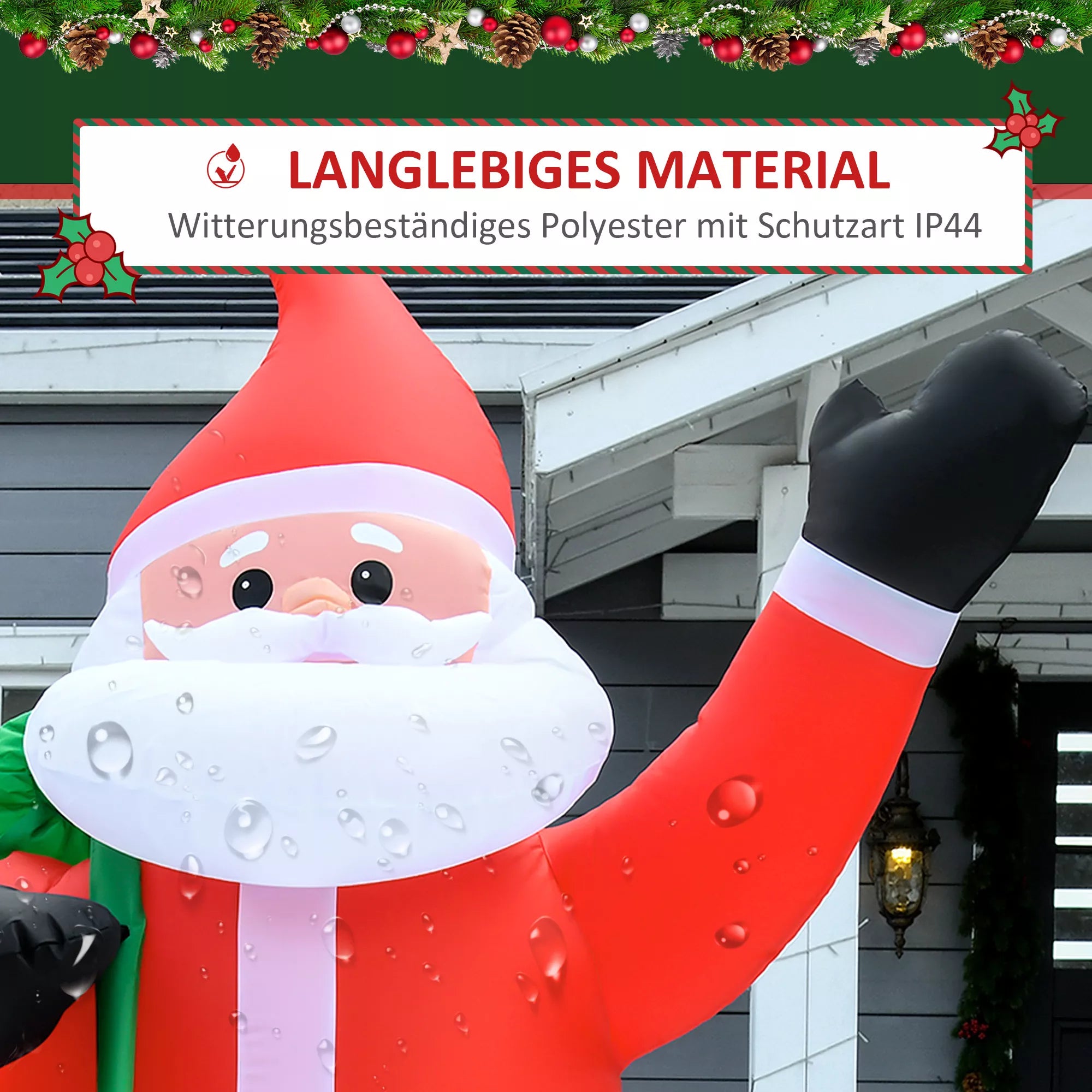 Aukštas 2,40 m Kalėdų Senelis su LED apšvietimu, savaime prisipučiančios sodo dekoracijos