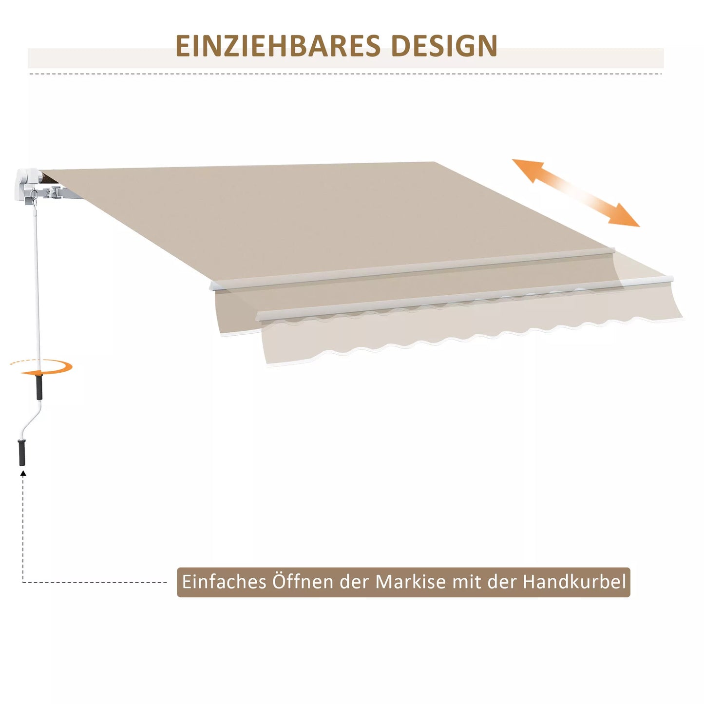 Įtraukiama markizė, apsauga nuo saulės, su rankine pavara, metaliniu rėmu, poliesterio audinys, balta+smėlio spalvos, 3,95 x 2,45 m