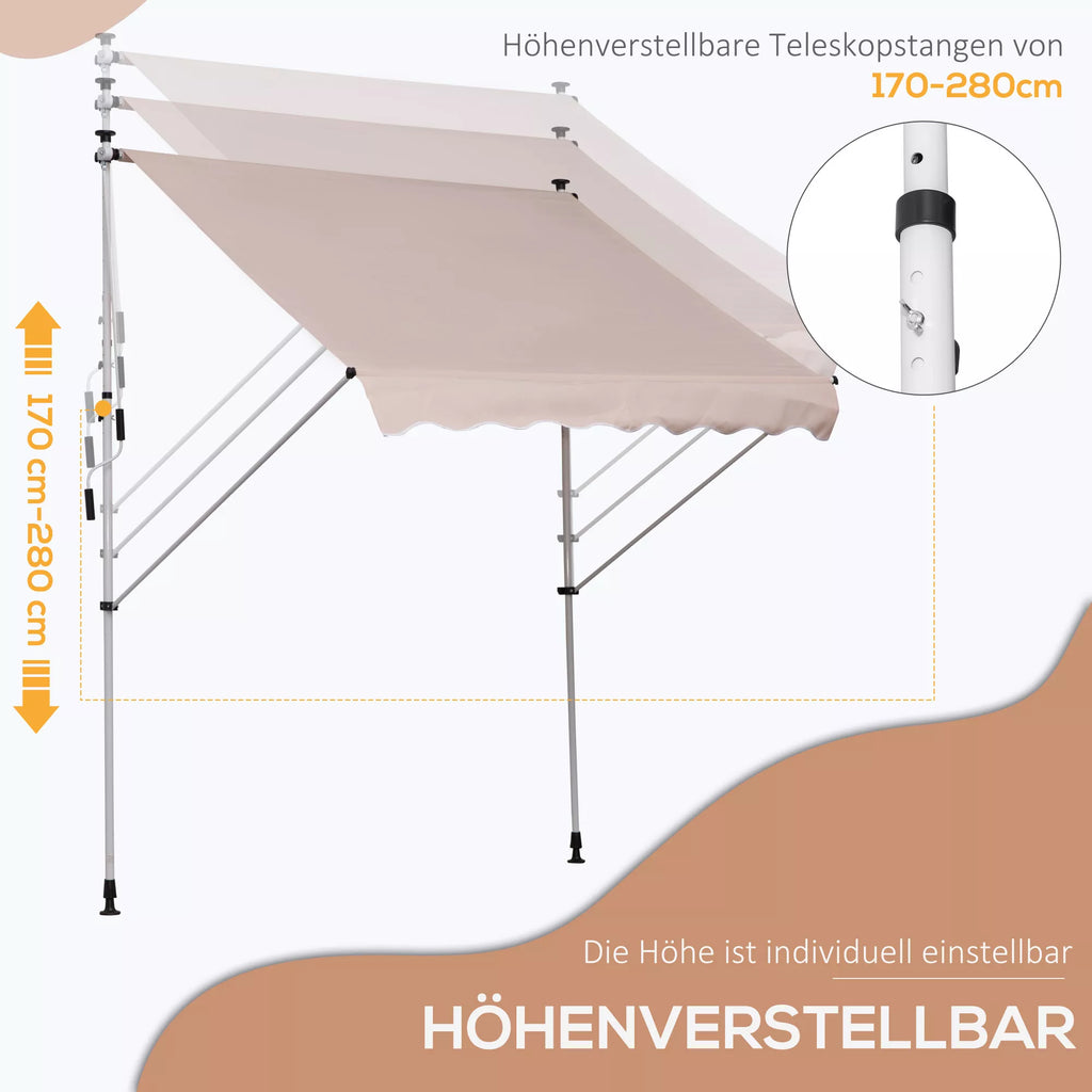 Tvirtinamas markizė su rankine rankena, reguliuojamas aukštis Lankstusis markizė, atsparus nešvarumams, atsparus atmosferos poveikiui Balkono markizė, 150 cm pločio Terasos markizė terasai, balkonui, verandai Kreminė balta