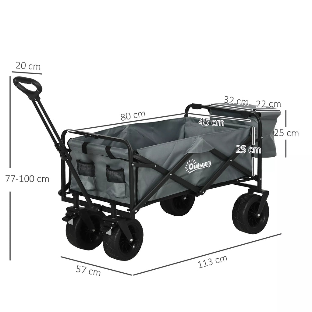 Vežimėlis su šaldymo krepšiu, sulankstomas, plieninis rėmas, iki 100 kg, 113x57x77–100 cm, tamsiai pilkos spalvos