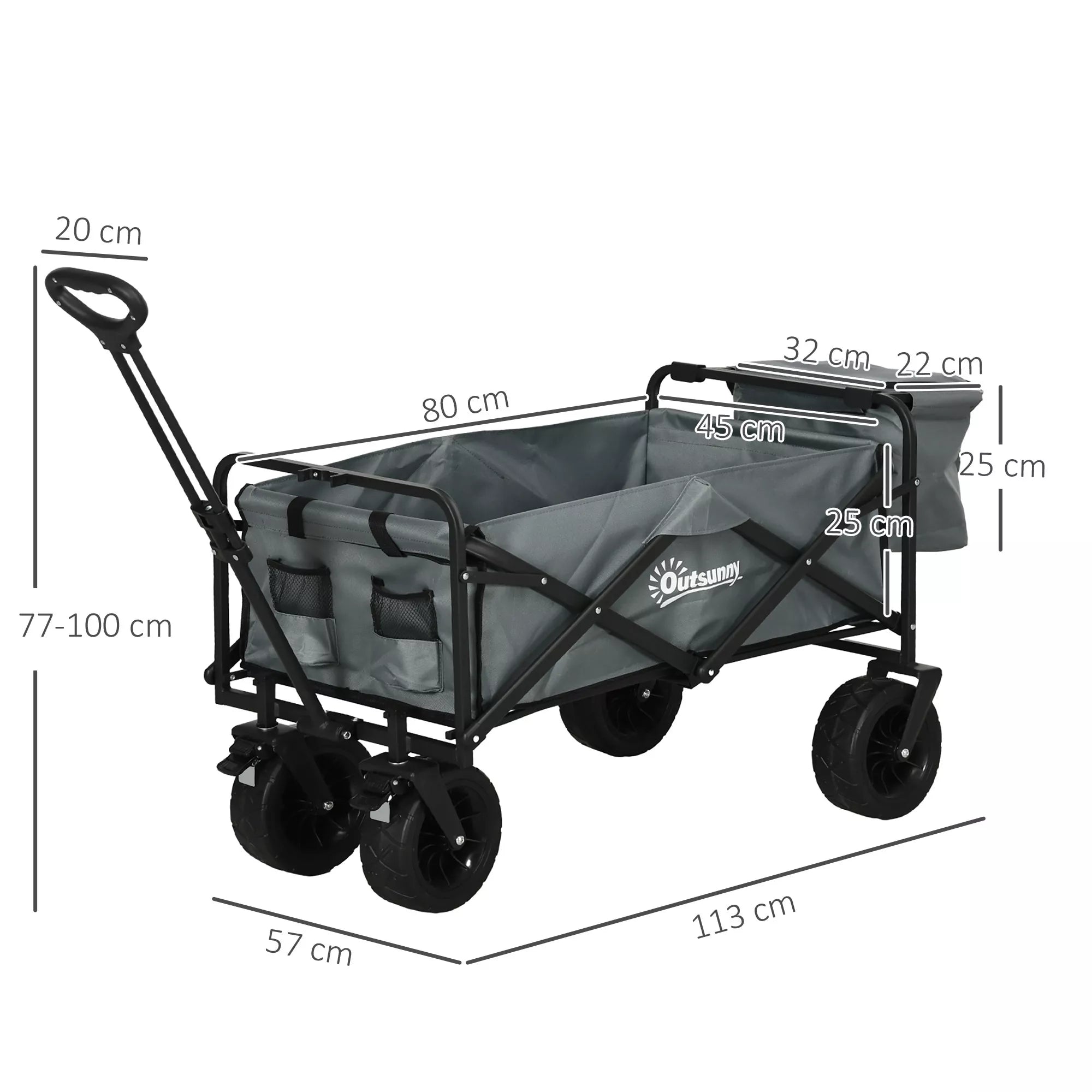 Vežimėlis su šaldymo krepšiu, sulankstomas, plieninis rėmas, iki 100 kg, 113x57x77–100 cm, tamsiai pilkos spalvos
