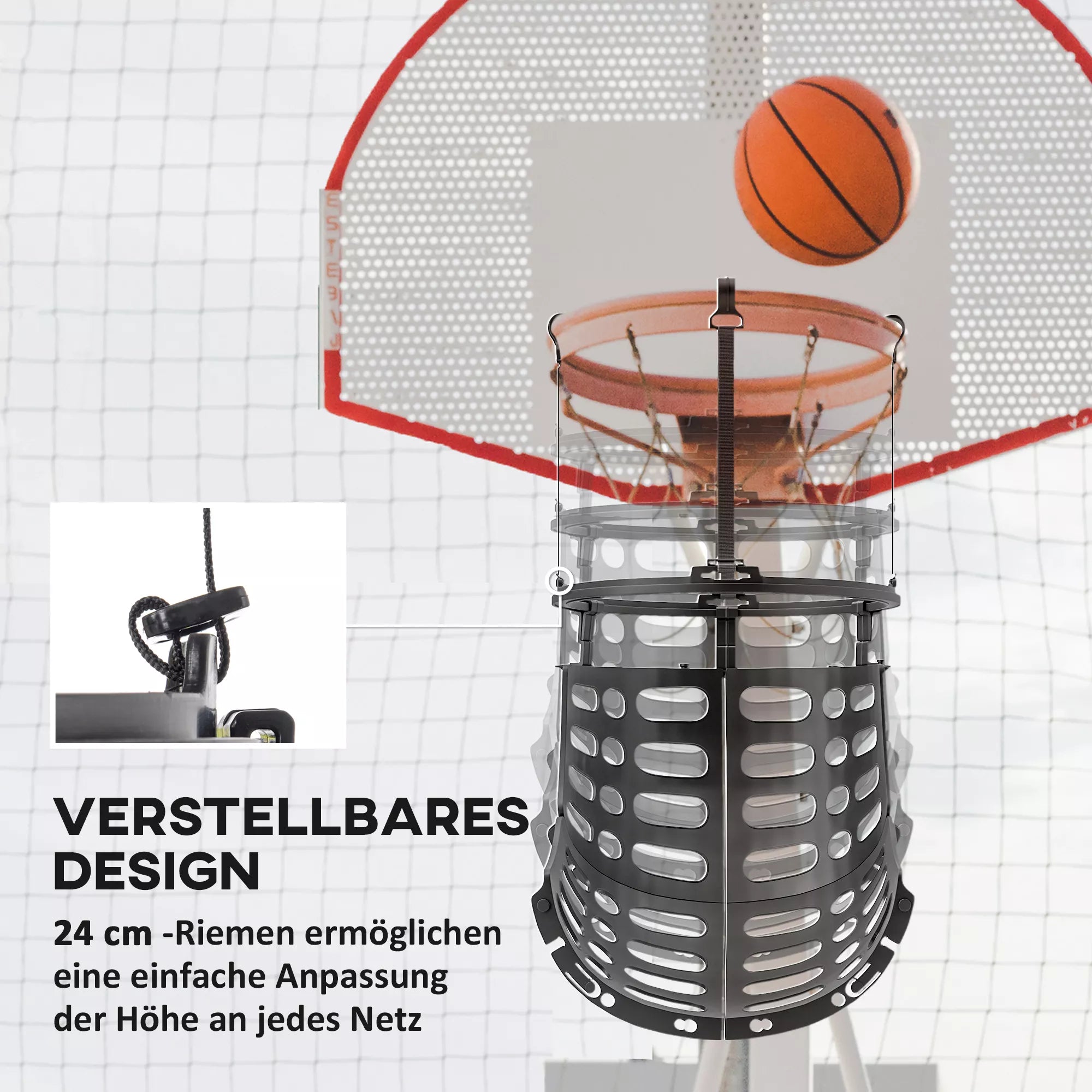 Krepšinio atšokimo stovas, reguliuojamas aukštis, pasukamas 360°, plastmasė, 35,6 ilgio x 35,6 pločio x 75,5 aukščio cm, juodas