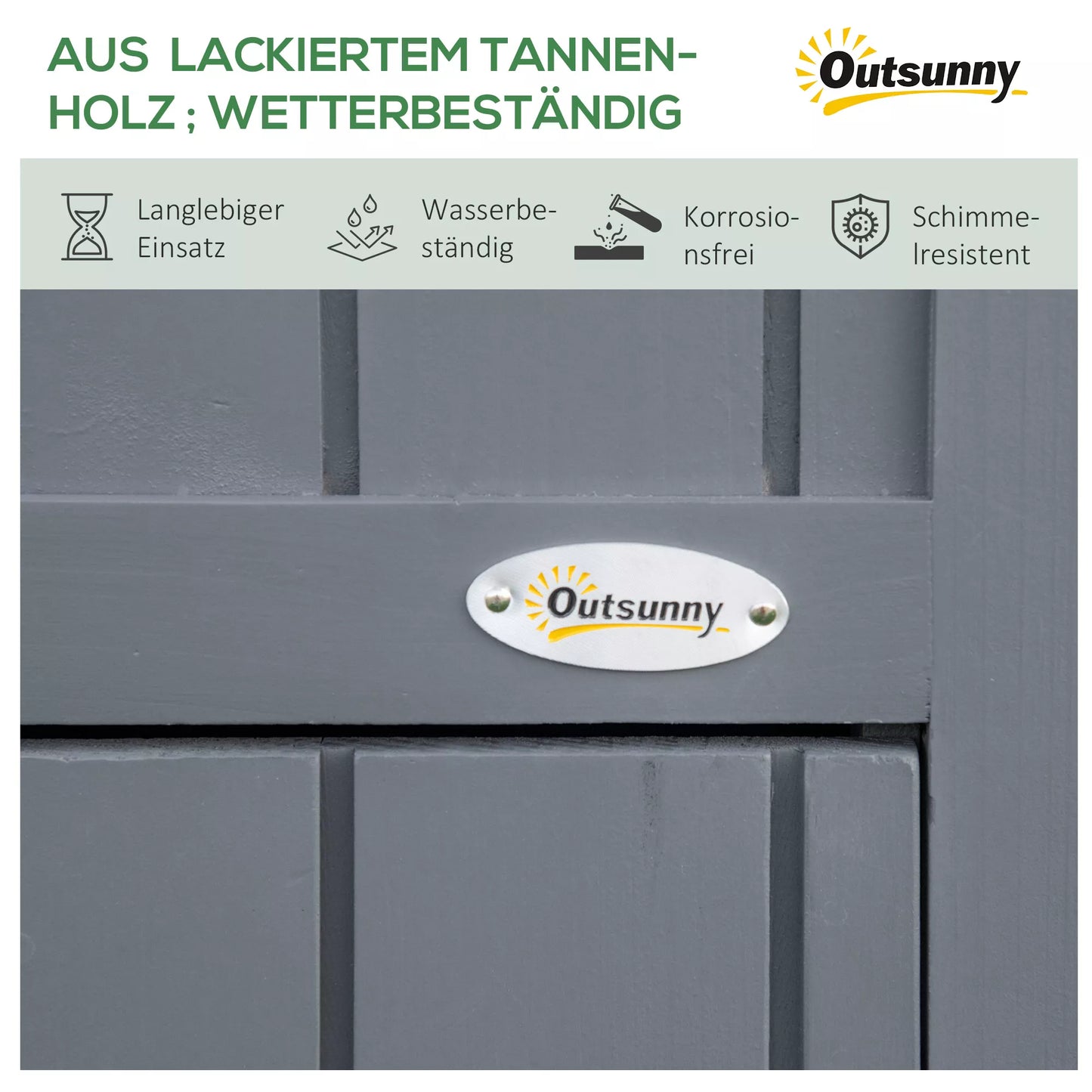 Sodo spinta, atvira malkinė, užrakinamos durys, atspari oro sąlygoms, natūralaus medžio apdaila, 129 x 51,5 x 180cm, pilka+juoda