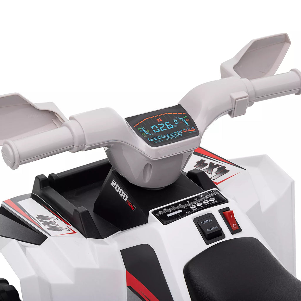 Elektrinis vaikų keturratis, 2,5 km/h, priekinė ir atbulinė eiga, skirtas 18–36 mėnesių vaikams, baltas