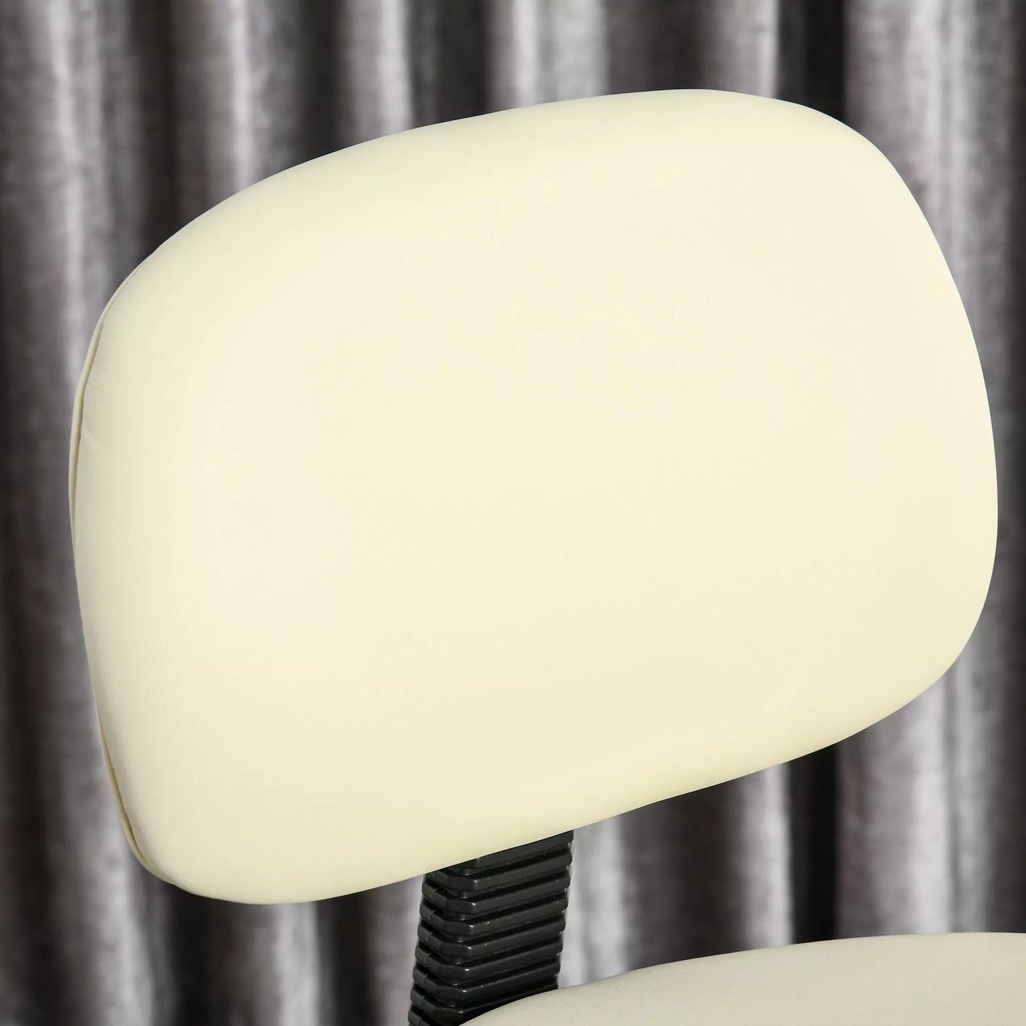 Aukščio reguliavimo baro kėdė su ratukais, 360° pasukama, su atlošu, paminkštinta, iš dirbtinės odos, smėlio spalvos 56 x 57 x 104-127 cm