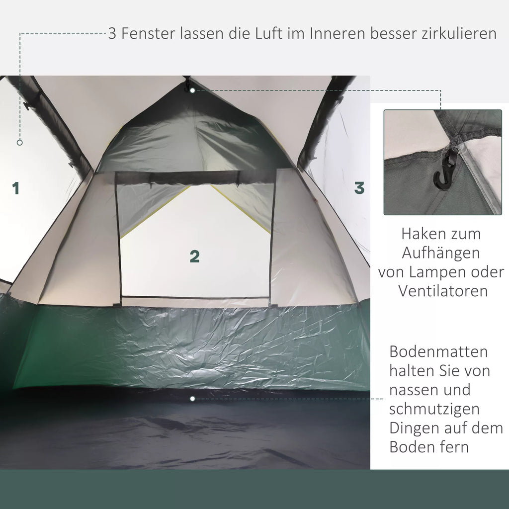 Kempingo palapinė 3 asmenims Pop-up kupolinė palapinė su langu, pakavimo maišeliu, kabliais, grindų danga, šeimos palapinė su 1000 mm vandens stulpu Palapinė kempingui, kelionėms, žygiai, sodui