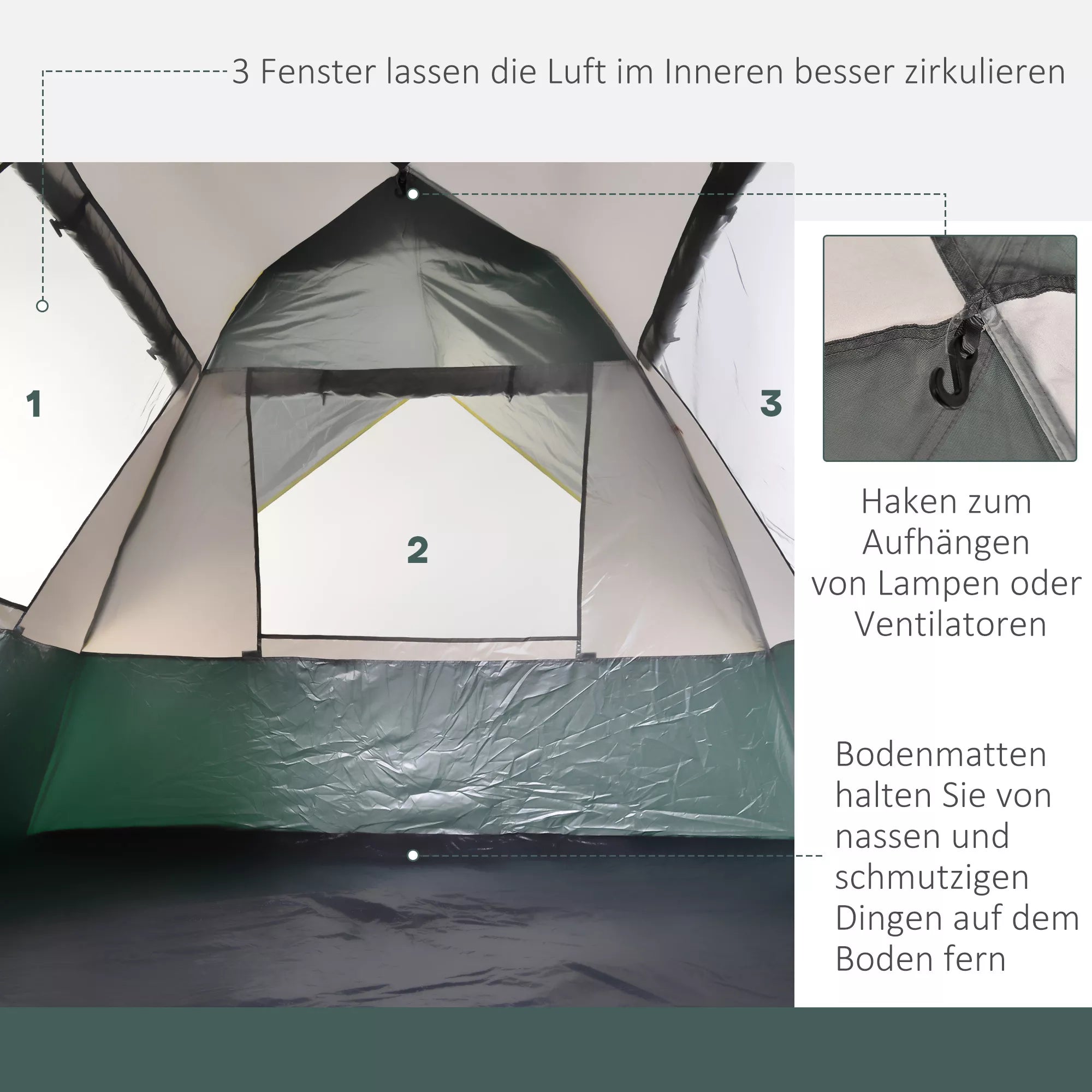 Kempingo palapinė 3 asmenims Pop-up kupolinė palapinė su langu, pakavimo maišeliu, kabliais, grindų danga, šeimos palapinė su 1000 mm vandens stulpu Palapinė kempingui, kelionėms, žygiai, sodui