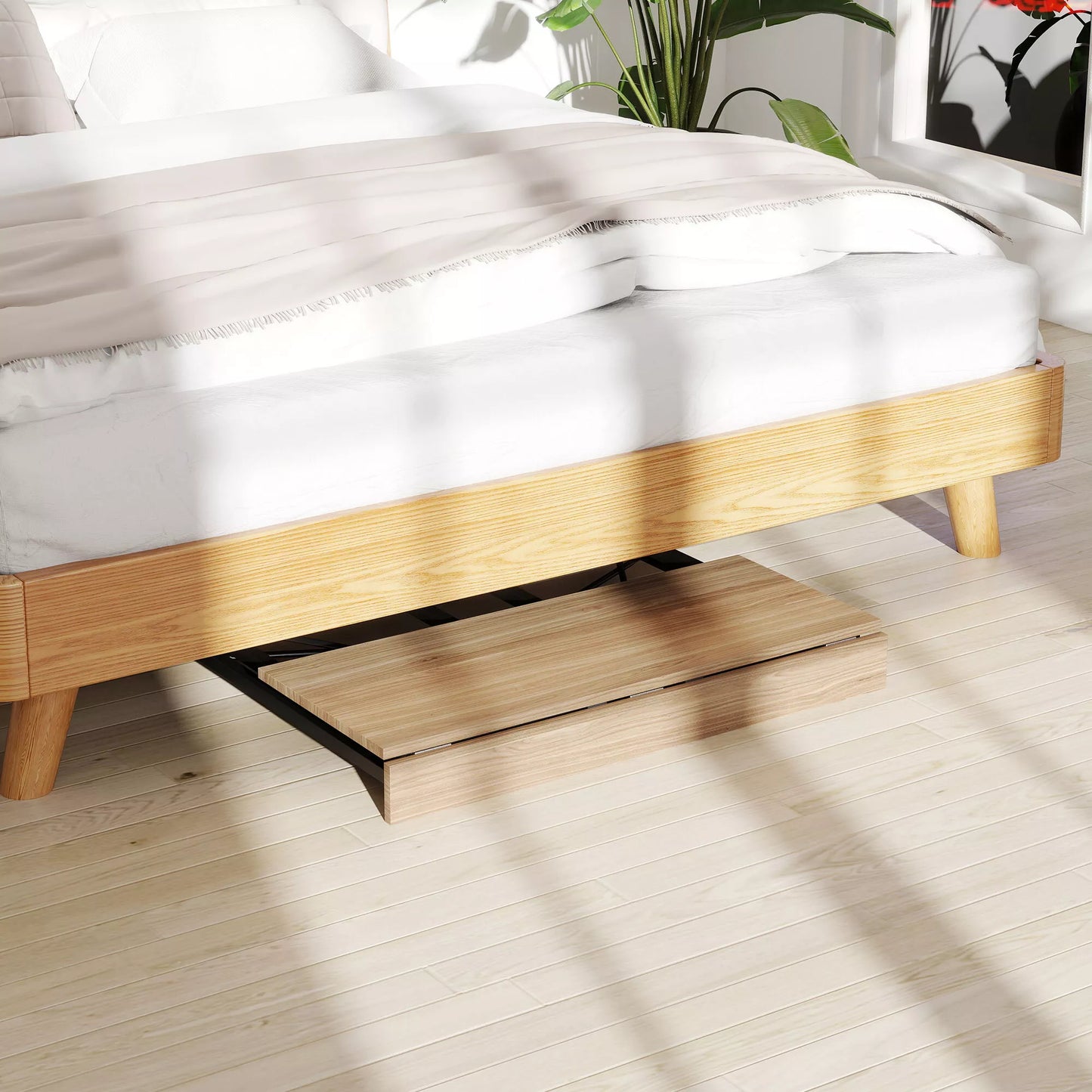 Sulankstomas rašomasis stalas su ratukais, taupantis vietą, plienas, MDF, ąžuolas