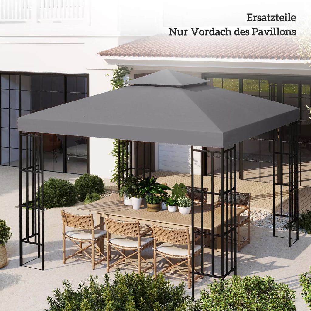 Atsarginis stogas paviljonui 3 x 3 m, vandeniui atsparus paviljono stogas su dvigubu stogu, drenažo angomis, atsarginis apvalkalas Atsarginės dalys sodo paviljonui Sodo palapinė Tamsiai pilka