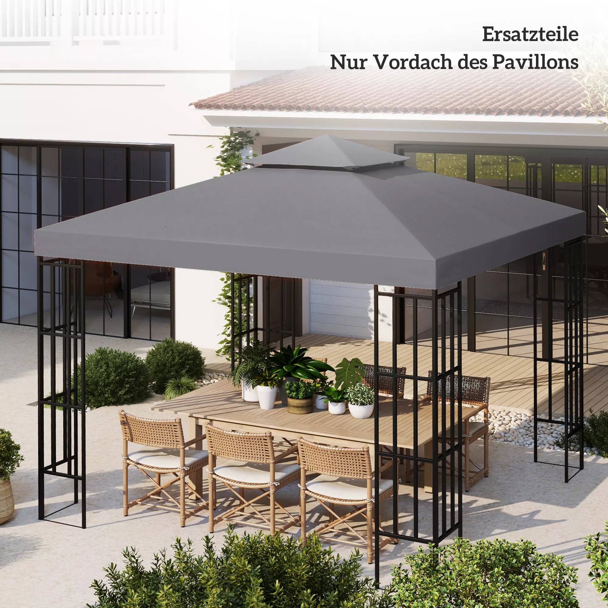 Atsarginis stogas paviljonui 3 x 3 m, vandeniui atsparus paviljono stogas su dvigubu stogu, drenažo angomis, atsarginis apvalkalas Atsarginės dalys sodo paviljonui Sodo palapinė Tamsiai pilka