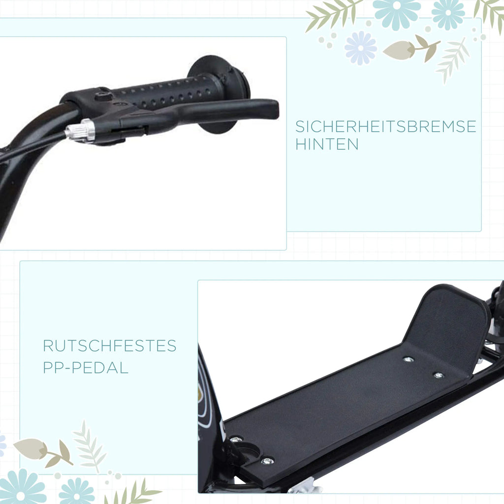 Vaikų paspirtukas su galiniu stabdžiu Kickscooter 12 colių paspirtukas Roller Scooter Cityroller vaikams Kickboard Reguliuojamas aukštis Plienas EVA Juodas 120 x 52 x 80-88 cm