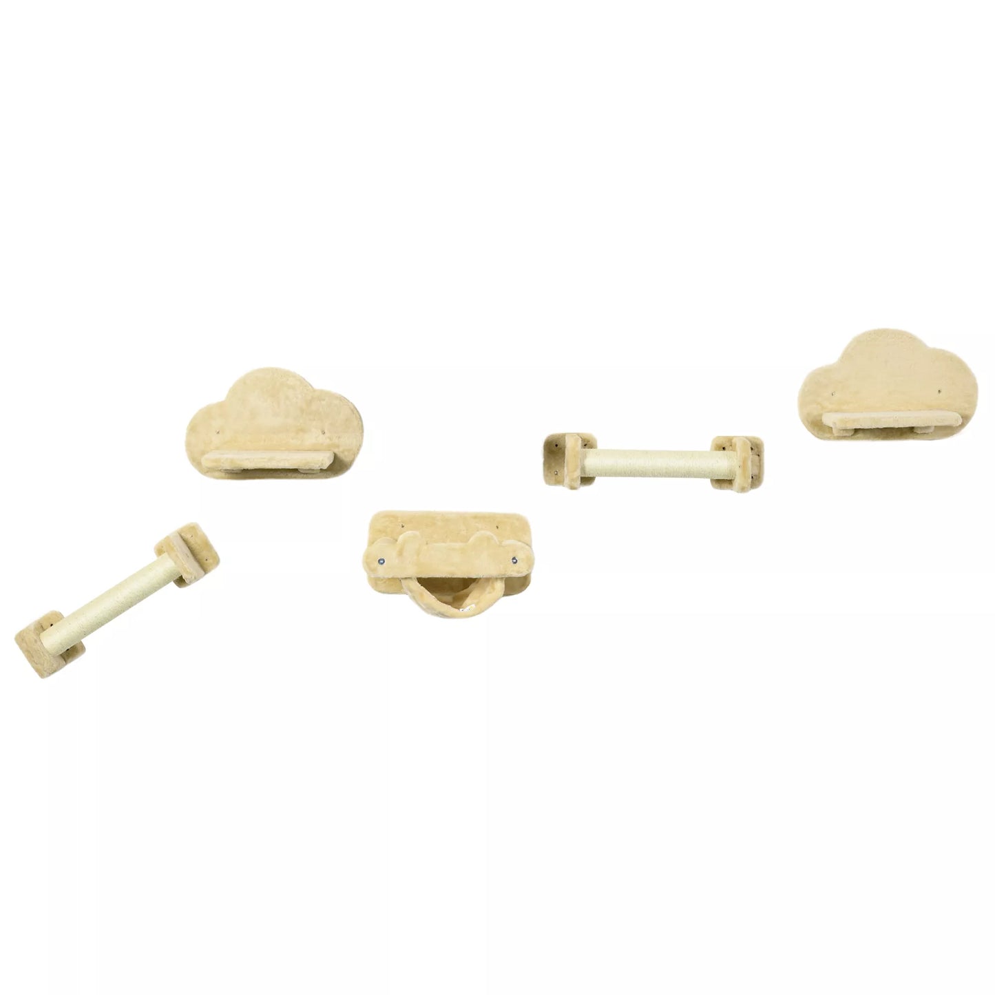 Kačių laipteliai, 5 dalių komplektas, 2 draskyklės, 2 plokštumos su pliušiniu apmušalu, hamakas, smėlio spalvos