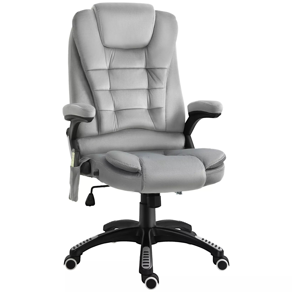 Biuro kėdė su masažo funkcija Ergonomiška vadovo kėdė su šildymo funkcija, atlošimo funkcija, supimosi funkcija Reguliuojamas aukštis 360° pasukama Kompiuterio kėdė su šonine kišene, aksomo išvaizda, pilka
