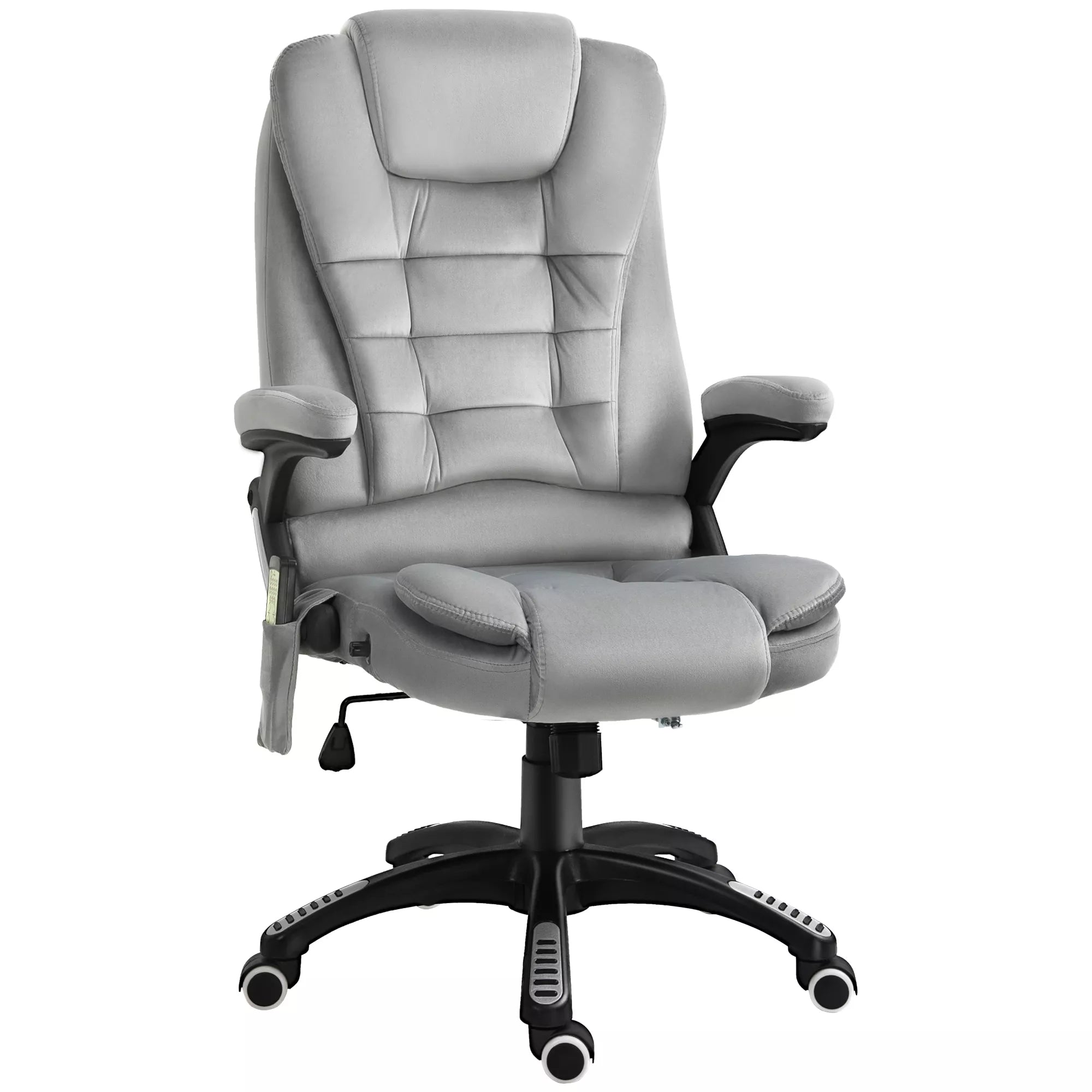 Biuro kėdė su masažo funkcija Ergonomiška vadovo kėdė su šildymo funkcija, atlošimo funkcija, supimosi funkcija Reguliuojamas aukštis 360° pasukama Kompiuterio kėdė su šonine kišene, aksomo išvaizda, pilka