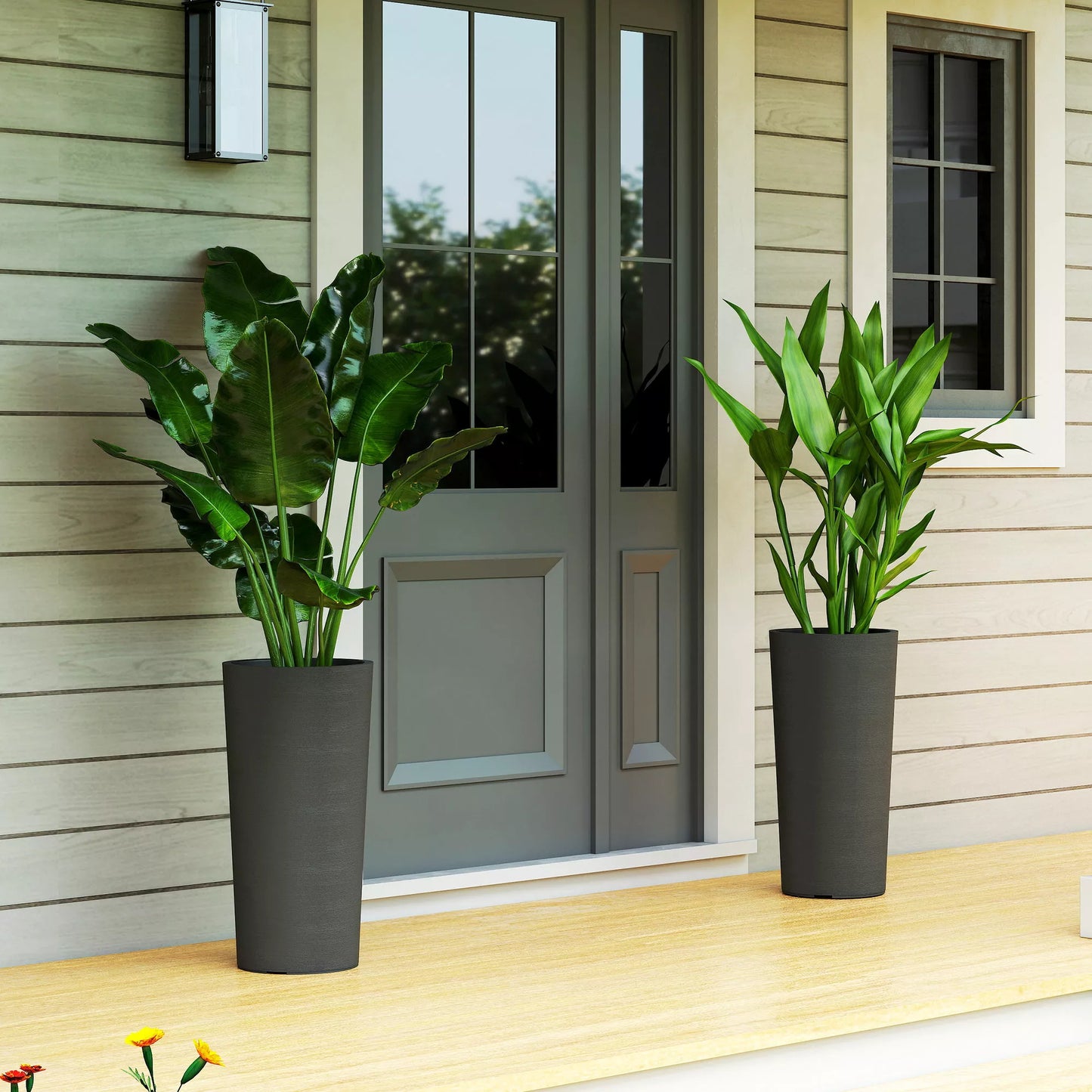 Dviejų dalių vazonų rinkinys su drenažo angomis, apvalus augalų vazonas, 35 x 35 cm, tamsiai pilka