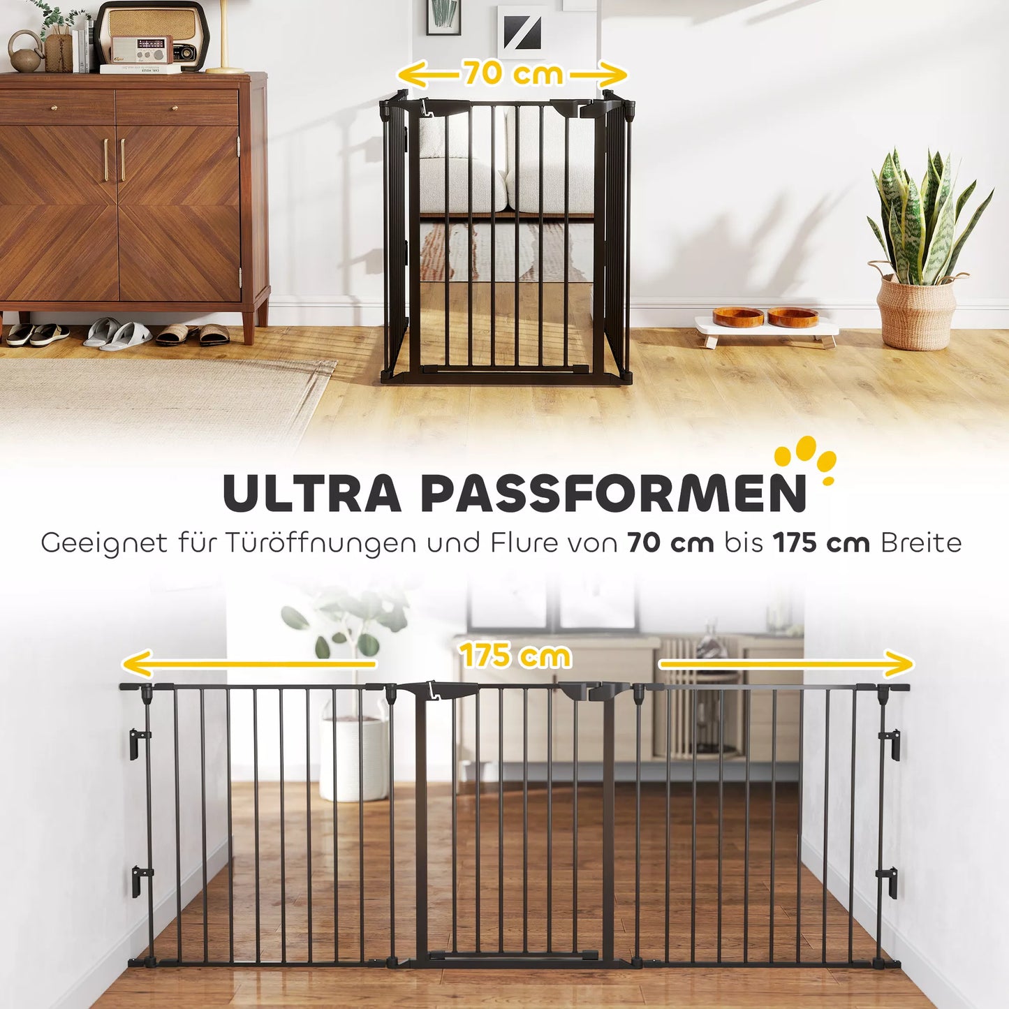 2-in-1 užtvaros, naminių gyvūnų maniežas, saugos vartai, sulankstomi, metaliniai, 300 x 3 x 74,5 cm, juodi