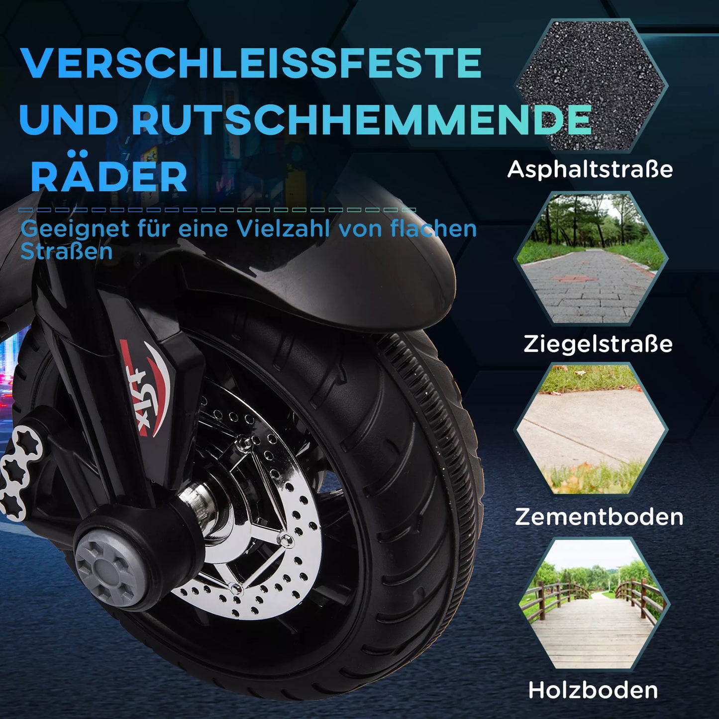 Elektrinis vaikiškas motociklas, šviesos ir garsai, 3 km/h, įkraunamas, plastikas ir metalas, juoda/raudona