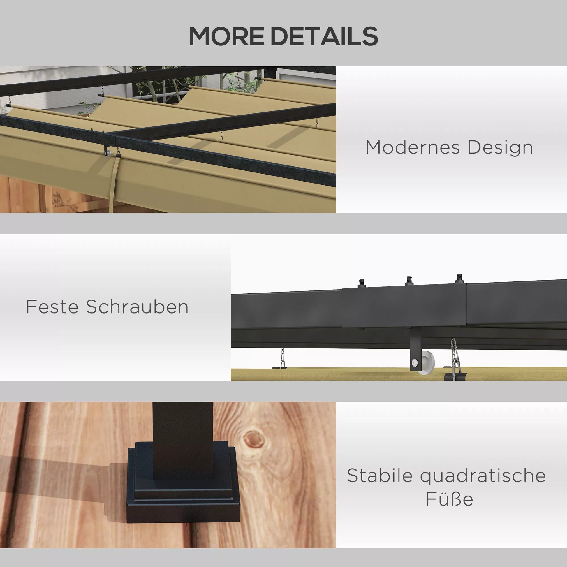Pergola, tvirta saulės apsauga sodui, balkonui, terasai, pagaminta iš metalo ir plastiko, atspari UV spinduliams ir vandeniui, chaki spalvos