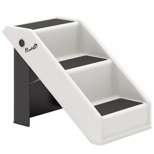 Šunų laipteliai 3 pakopų 36,5 cm aukščio, sulankstomi, naminių gyvūnėlių laipteliai mažiesiems šunims, skirti lovai, sofai, foteliui, automobiliui, kreminės baltos spalvos.