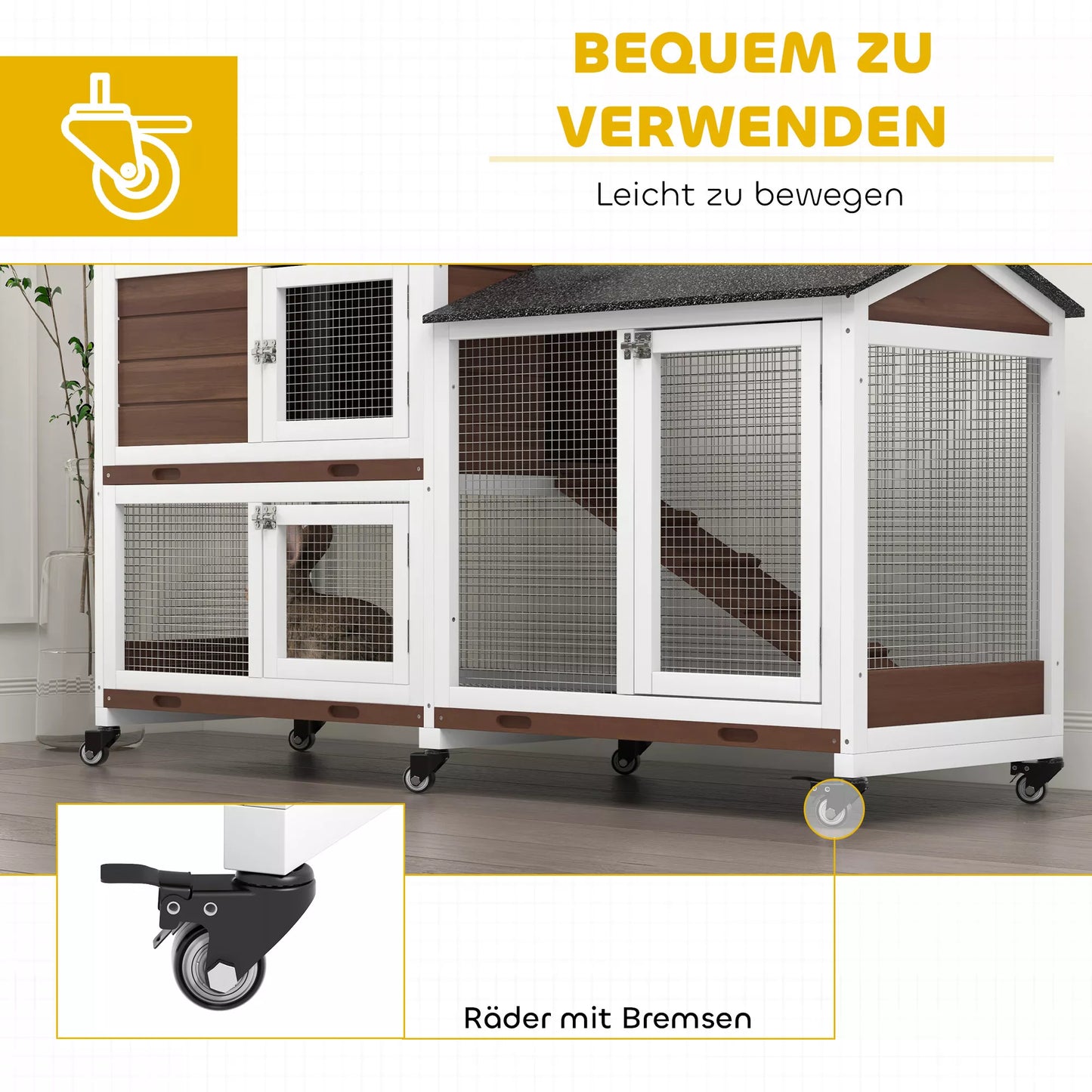 Mažų gyvūnų narvas su ratukais, nykštukinių triušių narvas, laisvas aptvaras, asfaltinis stogas, mažų gyvūnų namelis, nykštukinių triušių aptvaras, medis, plienas, rudos spalvos