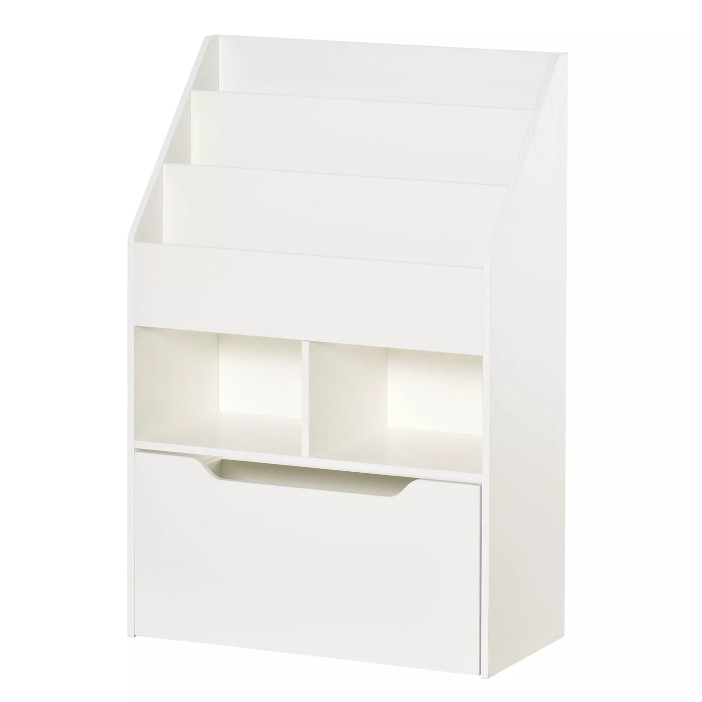 Vaikiška lentyna su stalčiumi, knygų lentyna su skyriais, 60 x 29,9 x 90 cm, balta