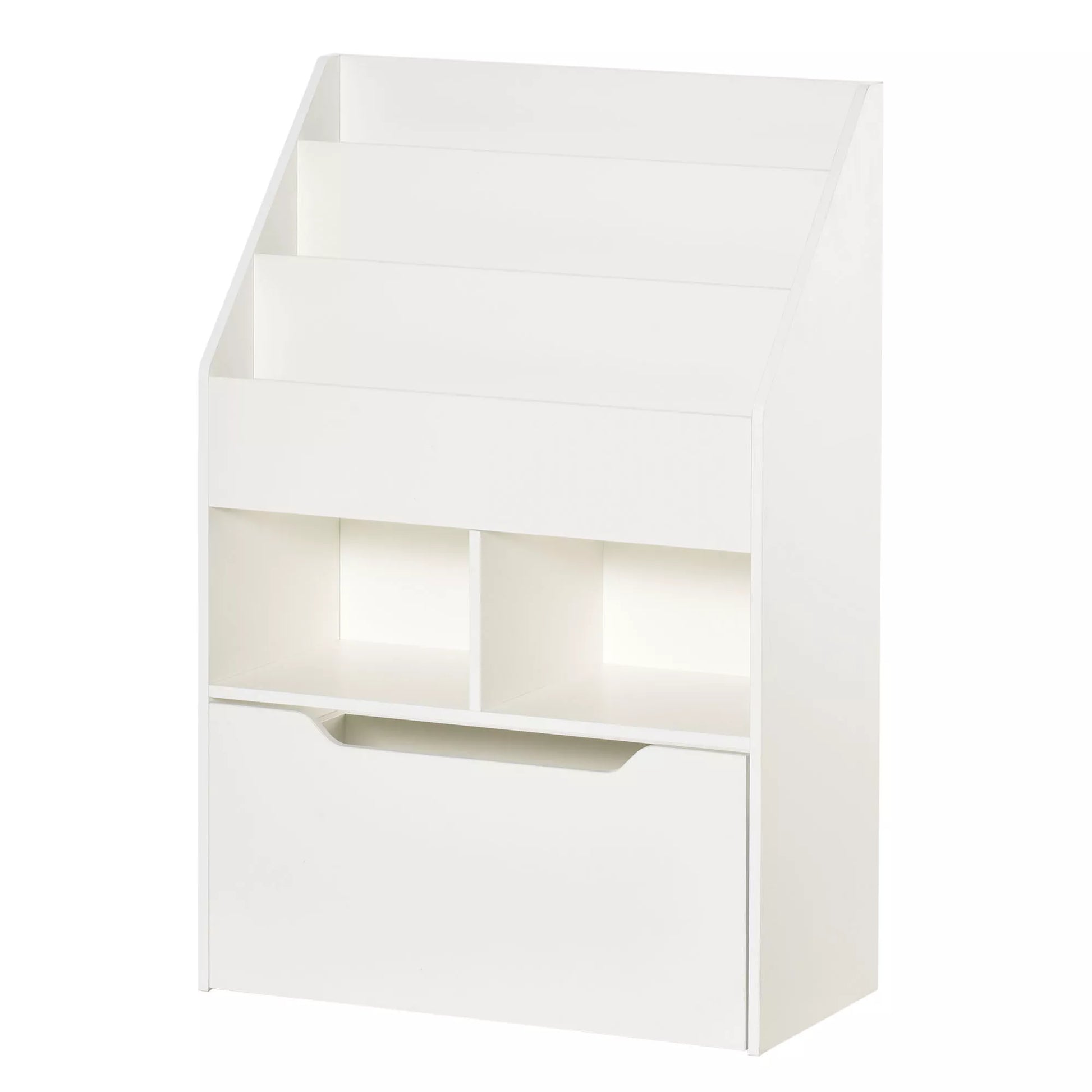 Vaikiška lentyna su stalčiumi, knygų lentyna su skyriais, 60 x 29,9 x 90 cm, balta
