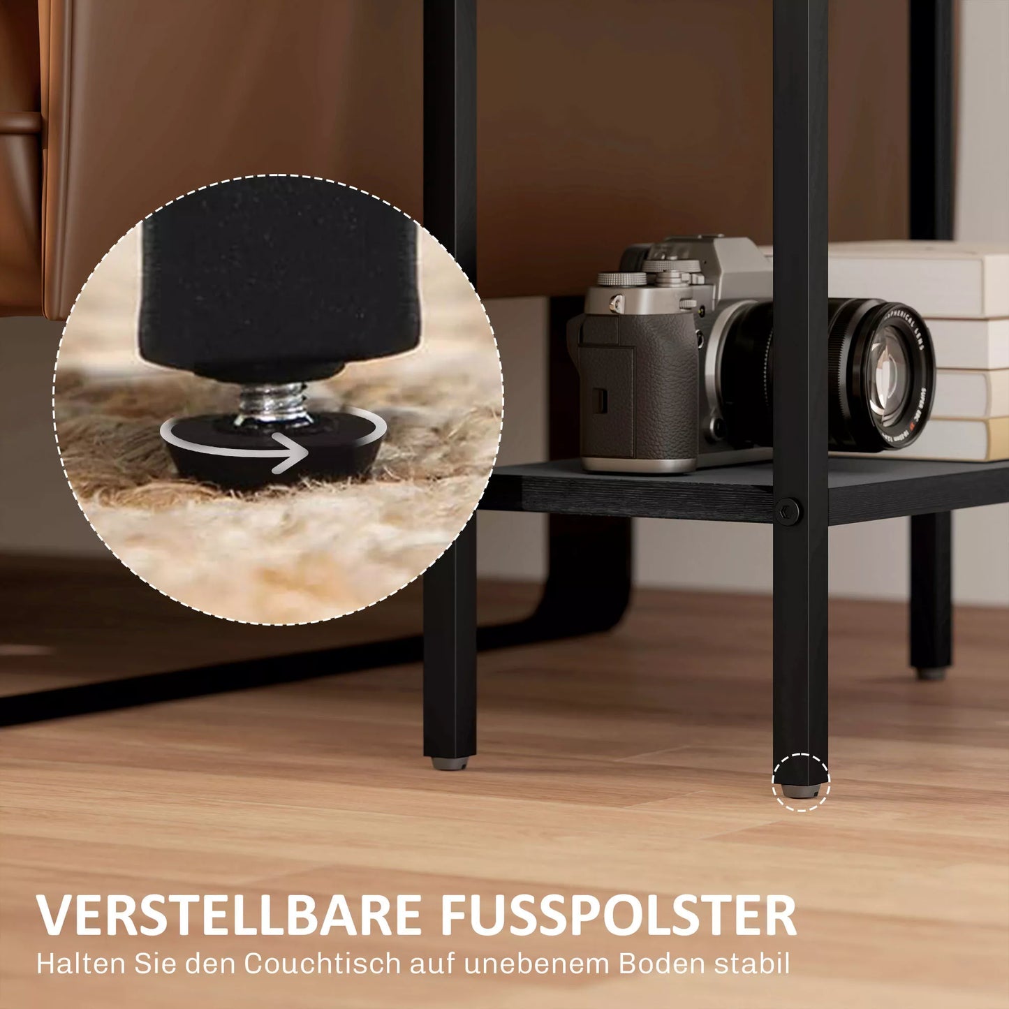 Pagalbinis staliukas, 3 pakopų dizainas, lentynos medžio imitacijos, plieninis rėmas, juodos spalvos