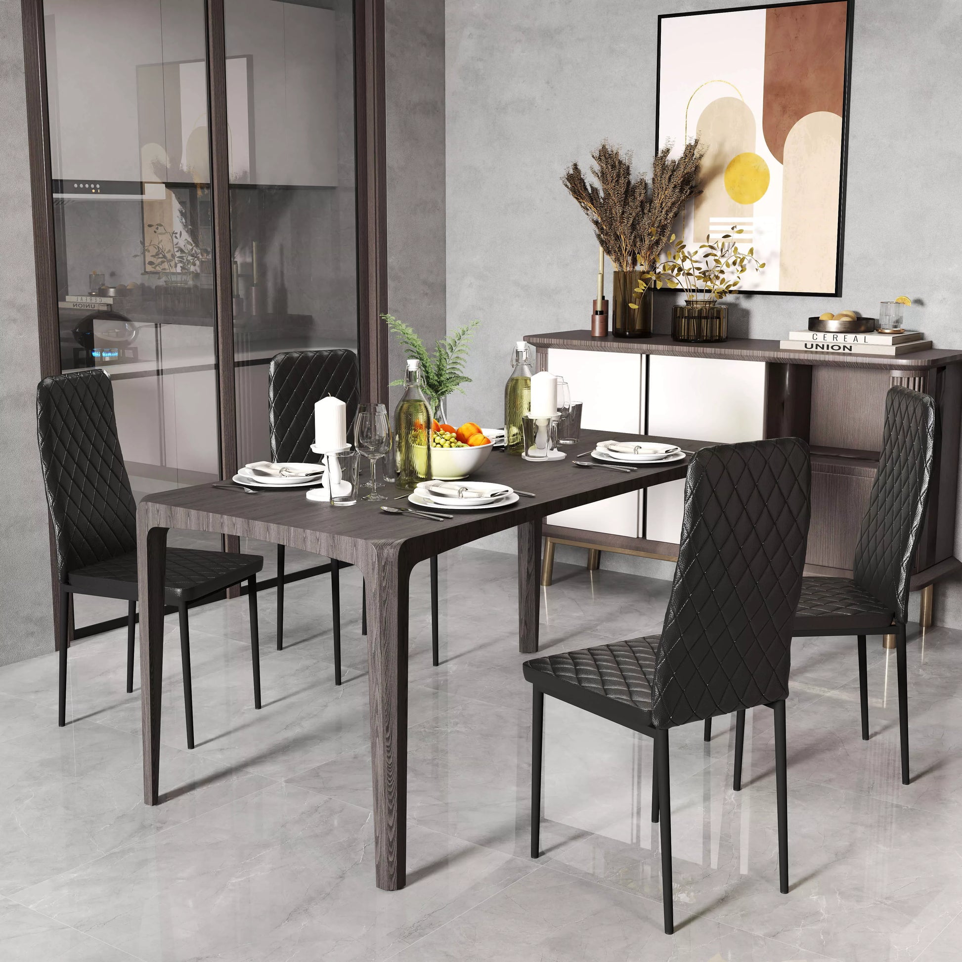 4 kėdžių komplektas, valgomojo kėdės, virtuvės kėdės, modernaus dizaino, 41 cm x 50 cm x 97 cm, juodos