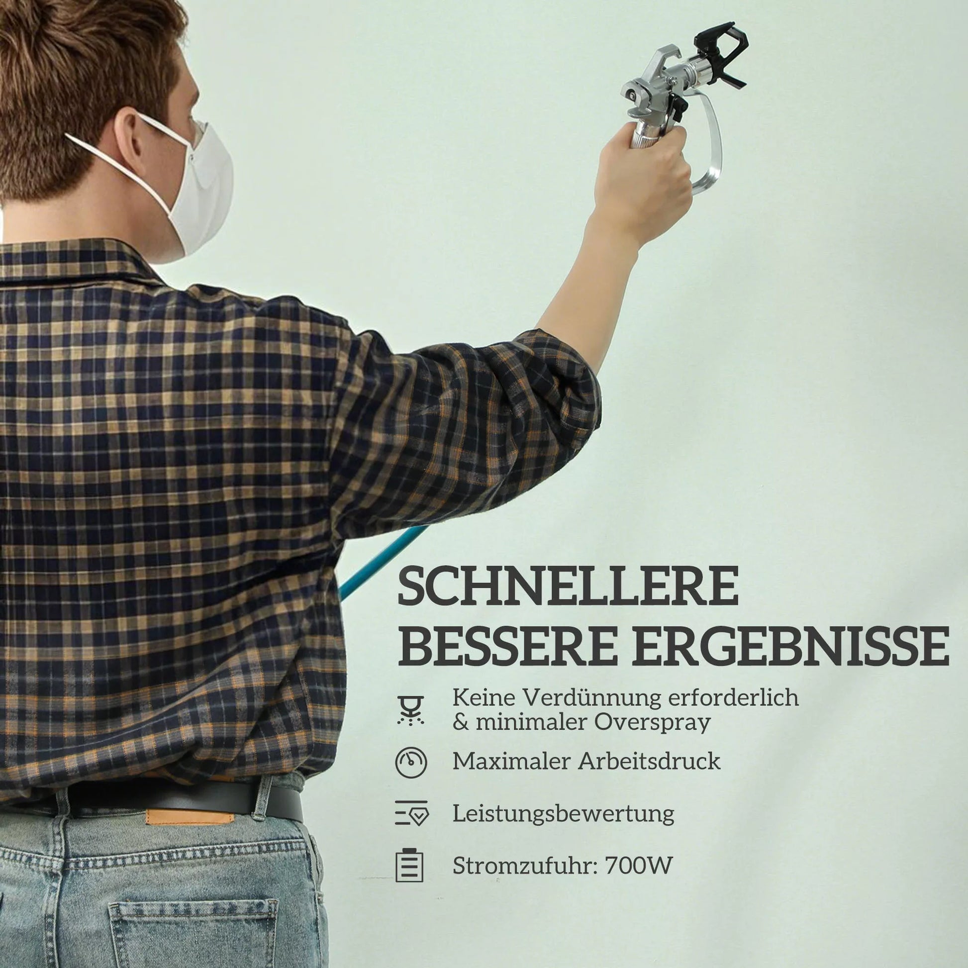 Dažų purškimo sistema, 700 W dažymo pistoletas Elektrinis, 200 bar dažų purškimo įrenginys su 1,5 l/min srautu, 33 x 26 x 41 cm, mėlynas