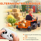Vaikiškas elektromobilis traktorius su priekaba, iki 30 kg, 3–8 metų vaikams, oranžinis