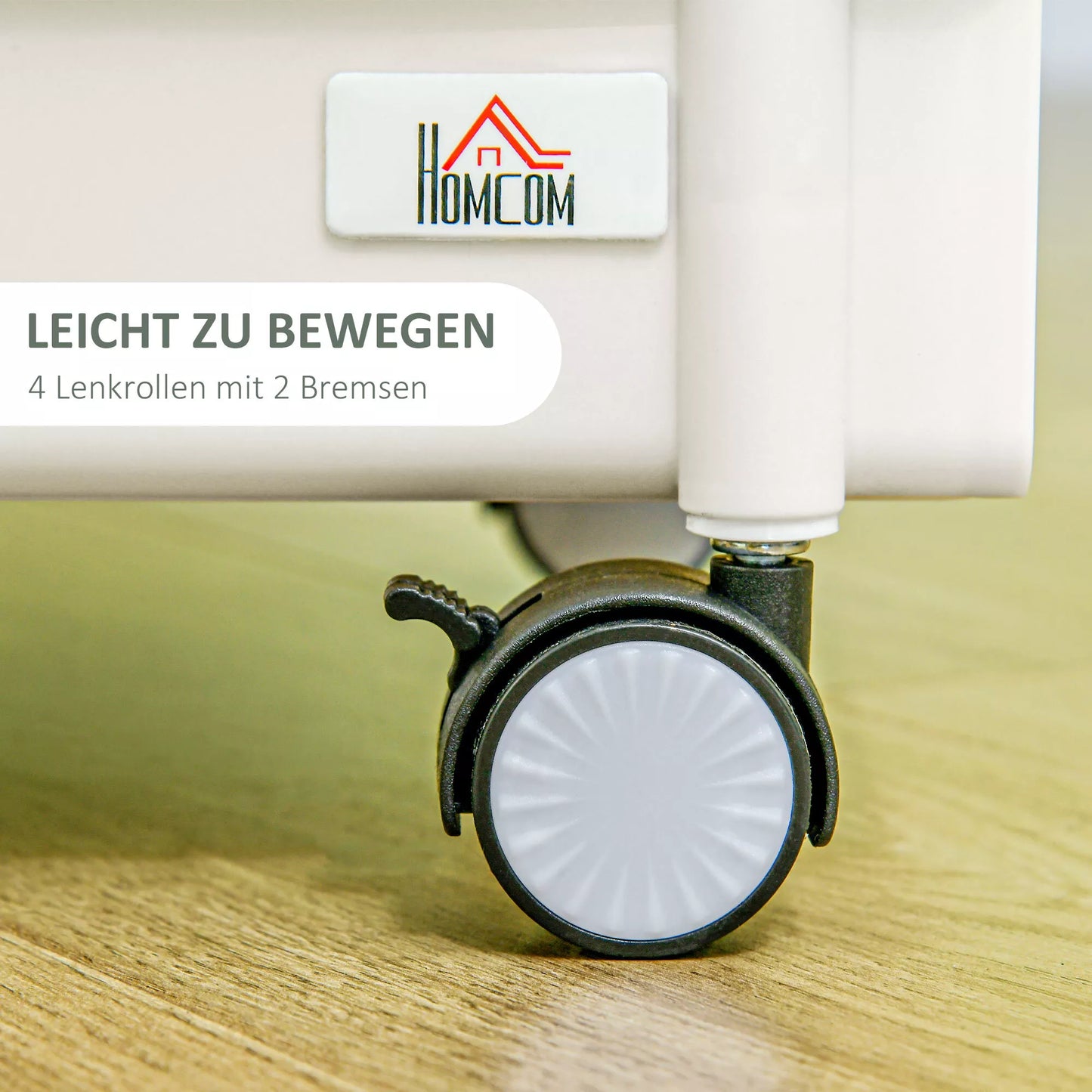 Vežimėlis, 3 lentynos, pakabinamas krepšys, stumdoma rankena, 4 ratukai, metalo rėmas, baltas, 50 x 29,4 x 77cm