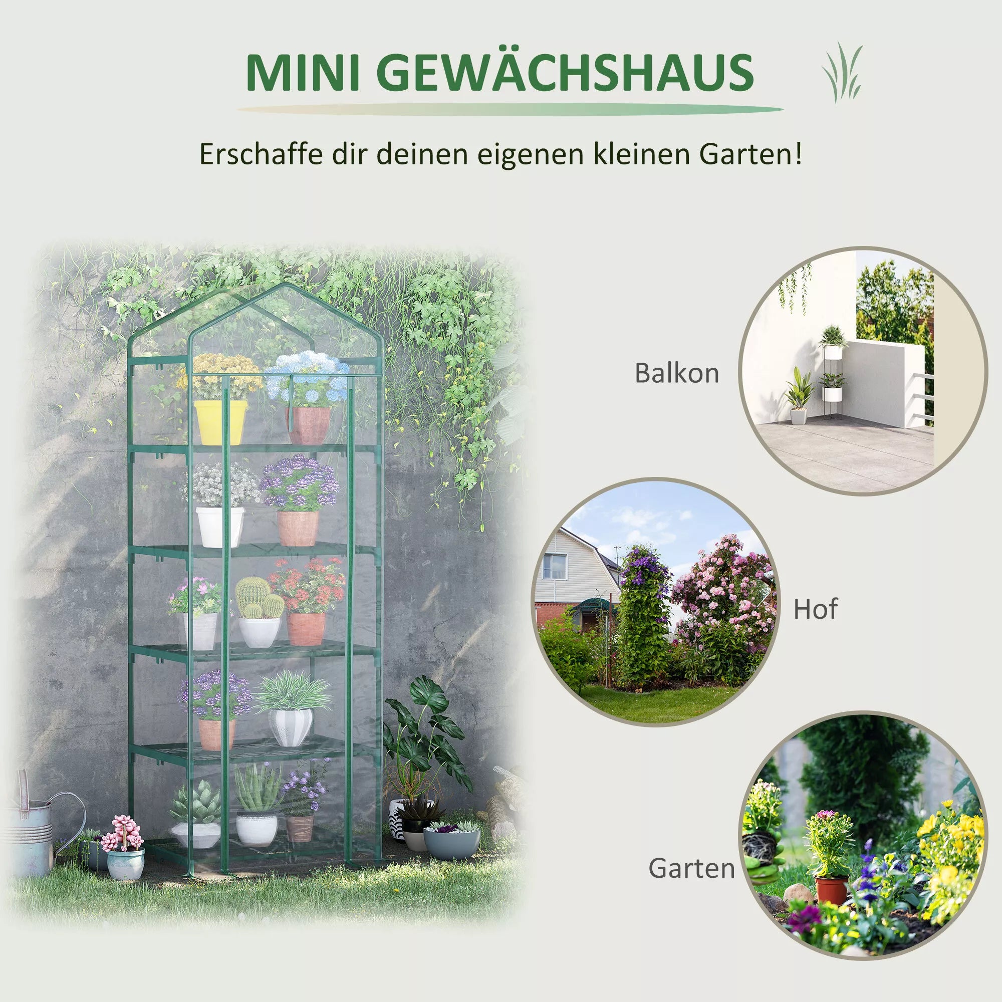 Plėvelės šiltnamis Mini šiltnamis su 5 lentynomis gėlėms ar daržovėms auginti Šiltnamis Skaidrus + žalias Plienas Plastikas 69 x 49 x 193 cm