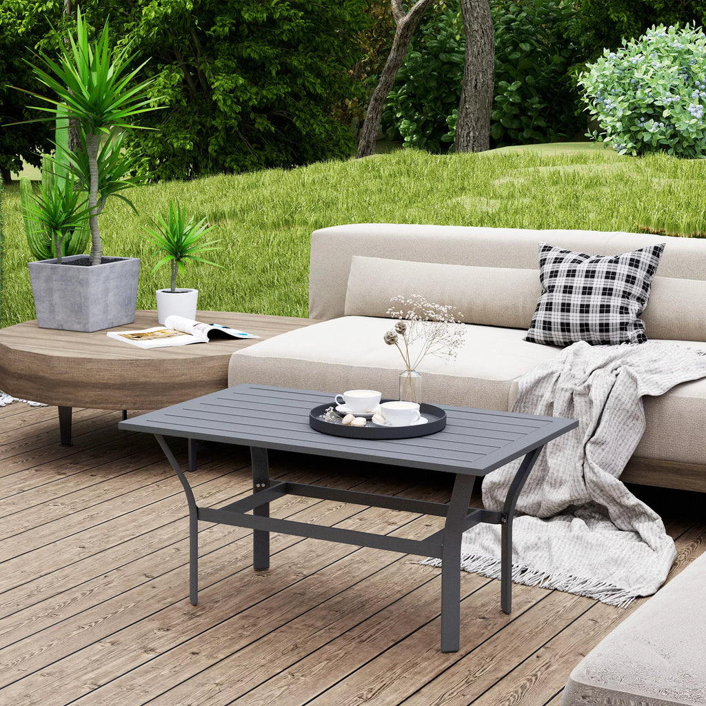 Metalinis pagalbinis stalas Balkono stalas su lamelių dizainu, atsparus atmosferos poveikiui Kavos stalas Sodo stalas 91,5 x 55 x 45 cm Tamsiai pilkos spalvos