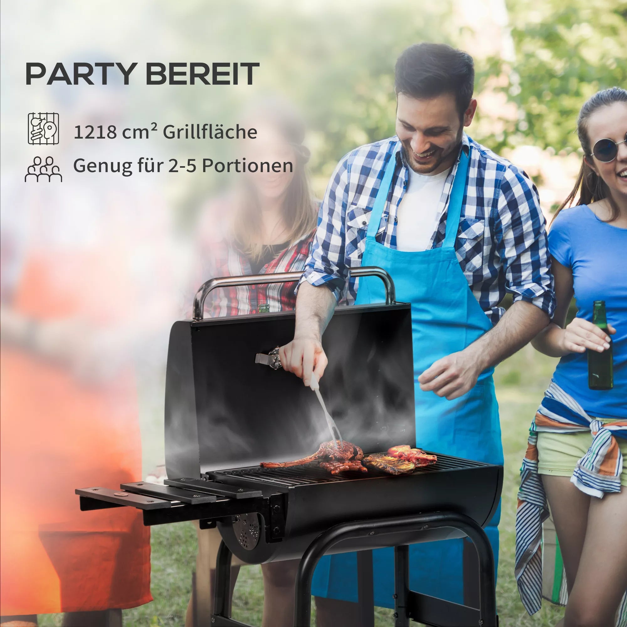 Anglies grilis Smoker BBQ-Grill, 1 lentynėlė, su termometru, 83 x 46,5 x 115 cm, juodas