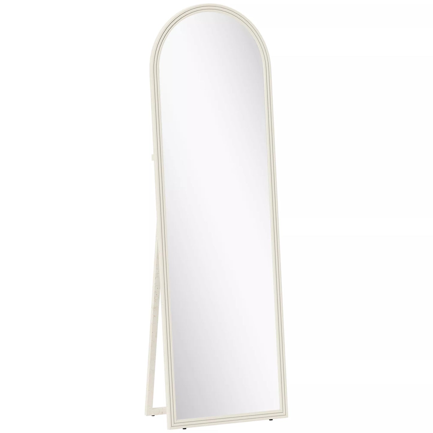 Viso kūno veidrodis, 50 x 160 cm, laisvai pastatomas, tvirtinamas prie sienos, su lenktu rėmu, baltas