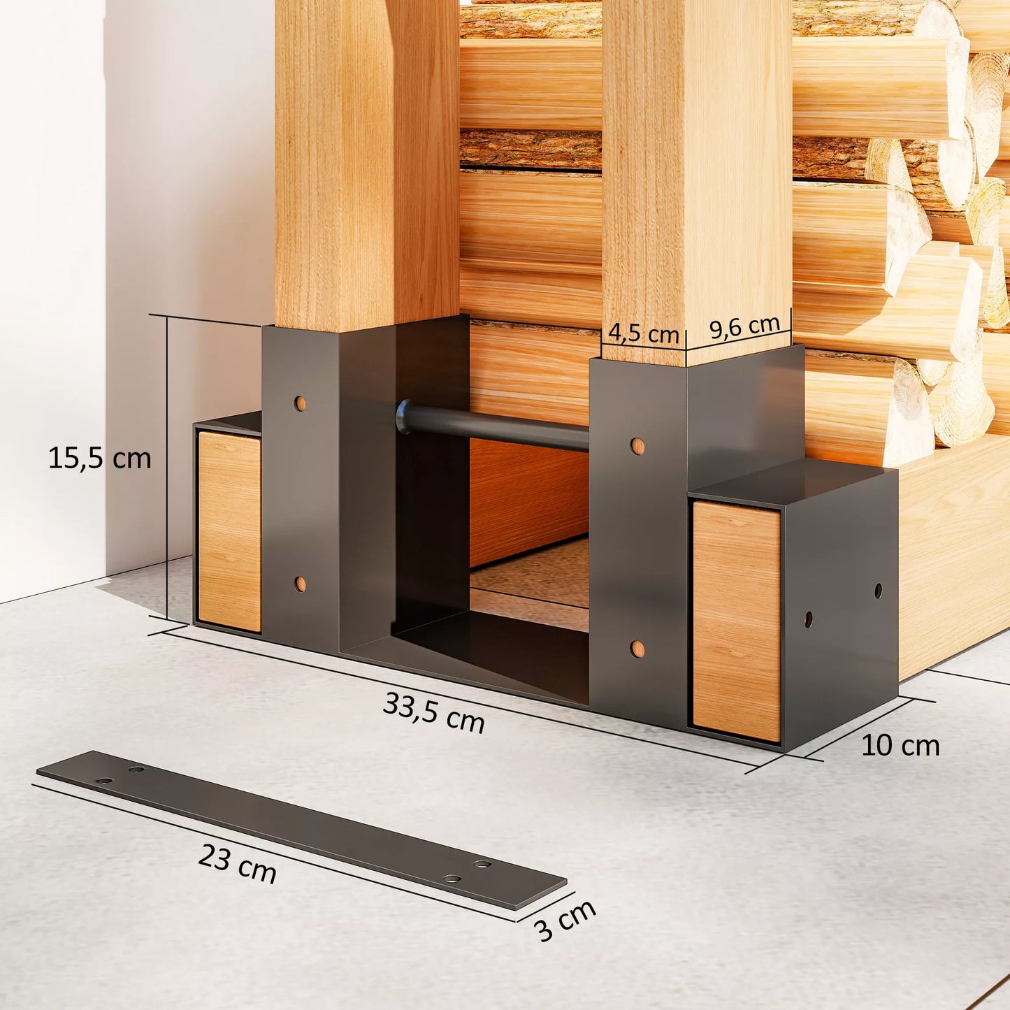 2 vnt. rinkinys vidinis židinio malkų stovas 33,5 x 10 x 15,5 cm reguliuojamo ilgio metalinis juodas