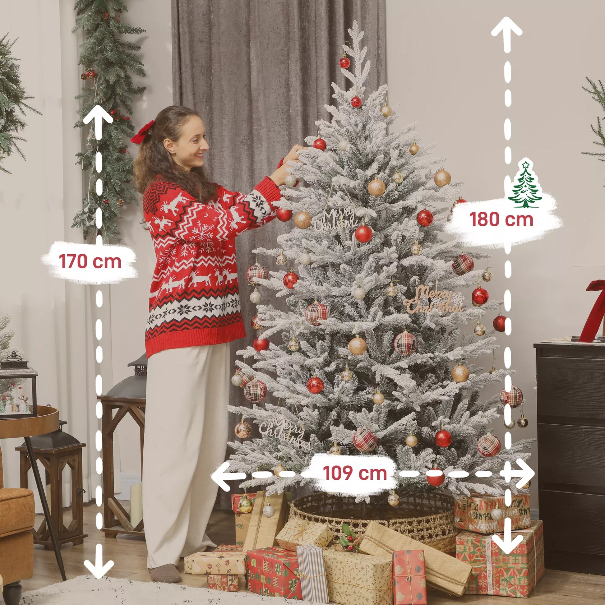 Dirbtinė eglutė 180 cm su sniegu, 1976 šakos, skirta naudoti viduje