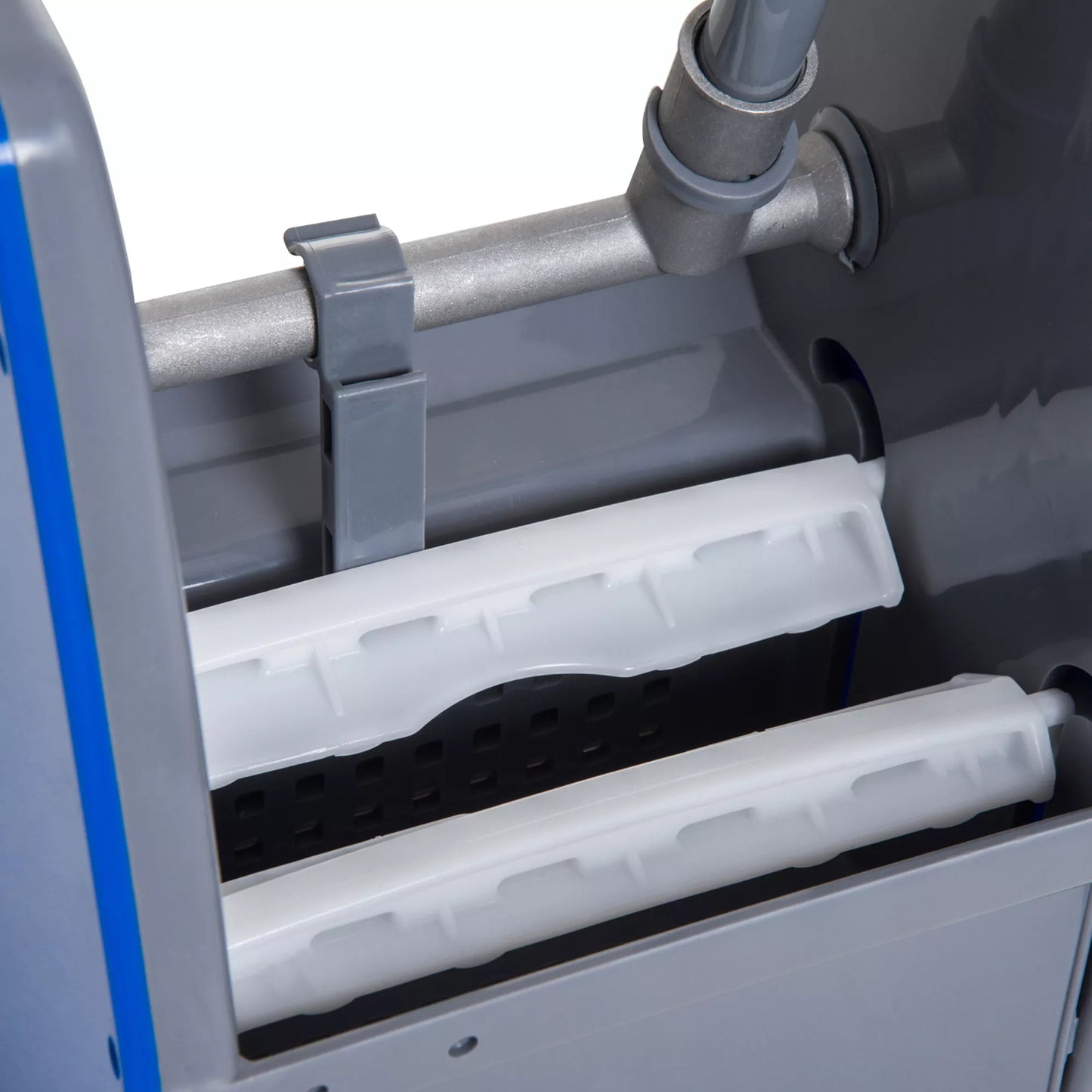 Valymo vežimėlis su 2 kibirais, sisteminis vežimėlis su 4 lengvai riedančiais ratukais, metalas+PP, mėlynas+raudonas, 73 × 45 × 92 cm