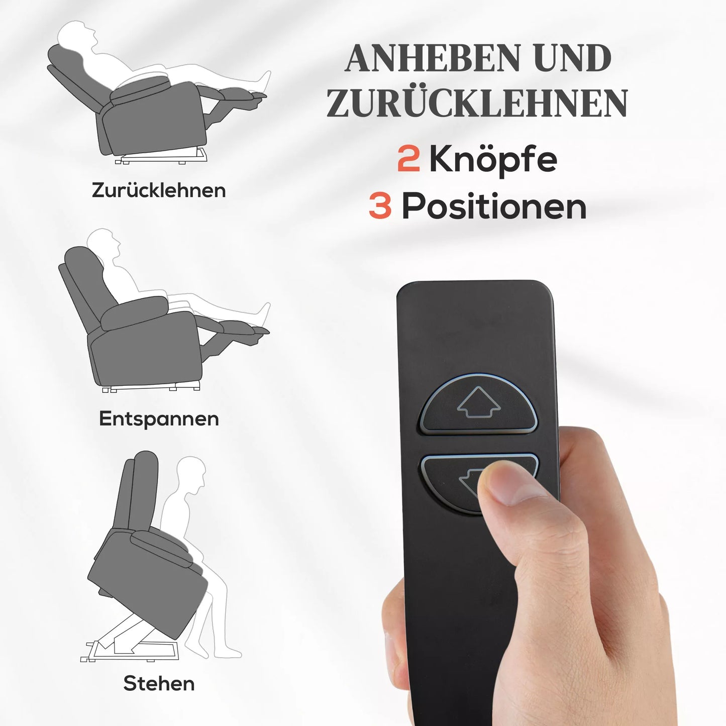 HOMCOM pagyvenusių žmonių fotelis su pagalba atsistojant, gulima padėtis, su pulteliu, 144 cm x 91 cm x 88 cm, pilkos spalvos