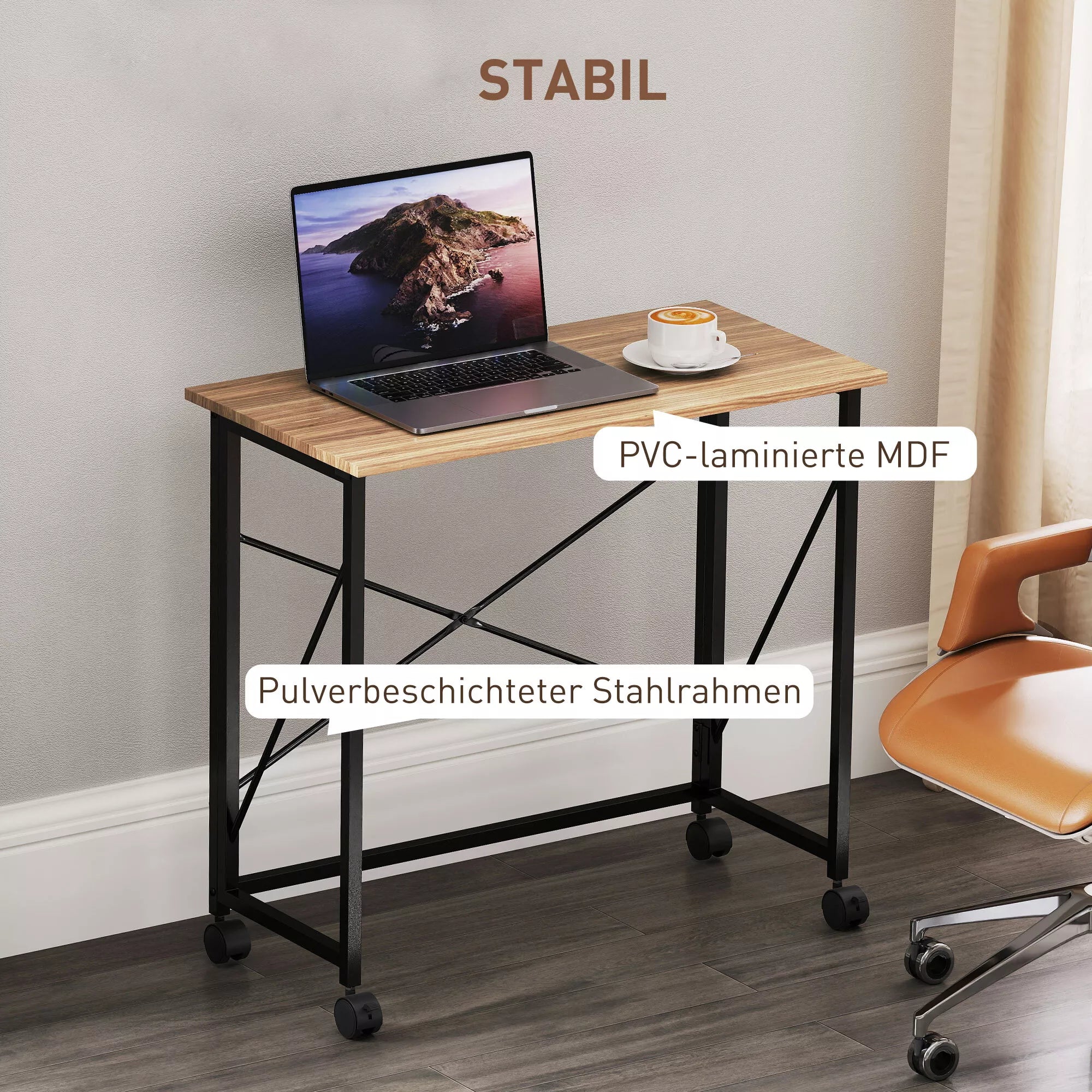 Rašomasis stalas sulankstomas su ratukais 80x40 cm, ąžuolo spalvos