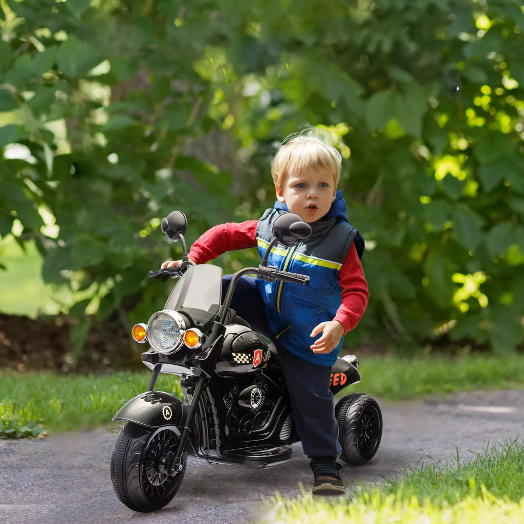 Elektrinis vaikiškas motociklas, 3-5 km/h, Chopper stiliaus, su šviesomis ir muzika, vaikams 3-6 metų, juodos spalvos