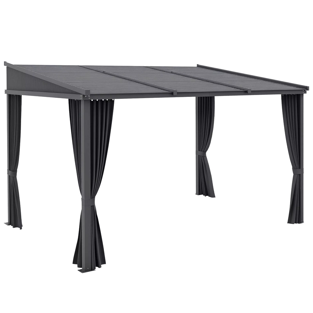 Sodo pavėsinė, pergola, su stumdomu stogu, užuolaidomis, aliuminio rėmu, tamsiai pilkos spalvos, 3,65 x 2,55 x 2,05 m
